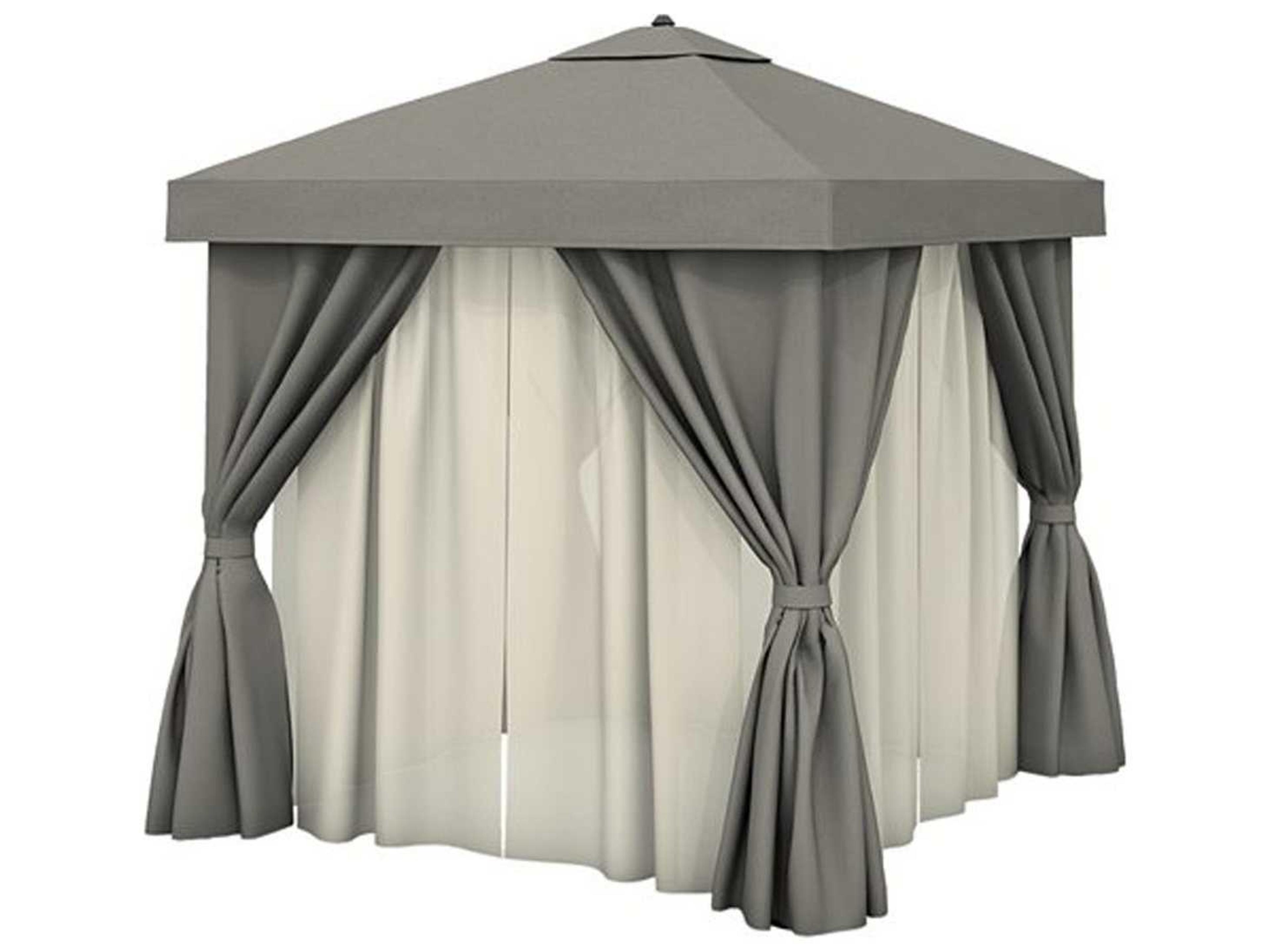 Cabana Pavilion Aluminum 10 Foot Square with Vent Fabric Curtains and Sheer Curtain Rods