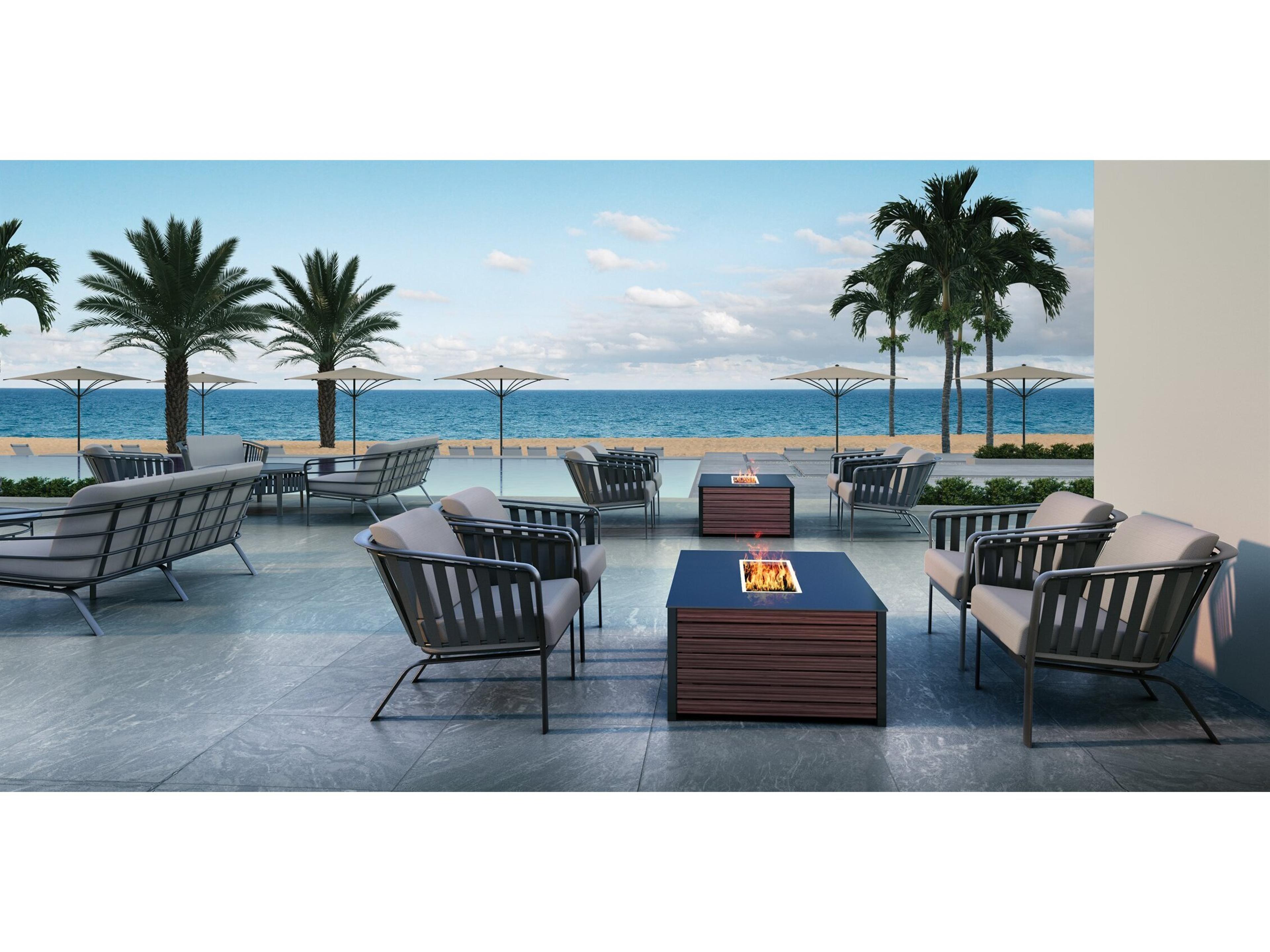 Trelon Cushion Aluminum Fire Pit Lounge Set