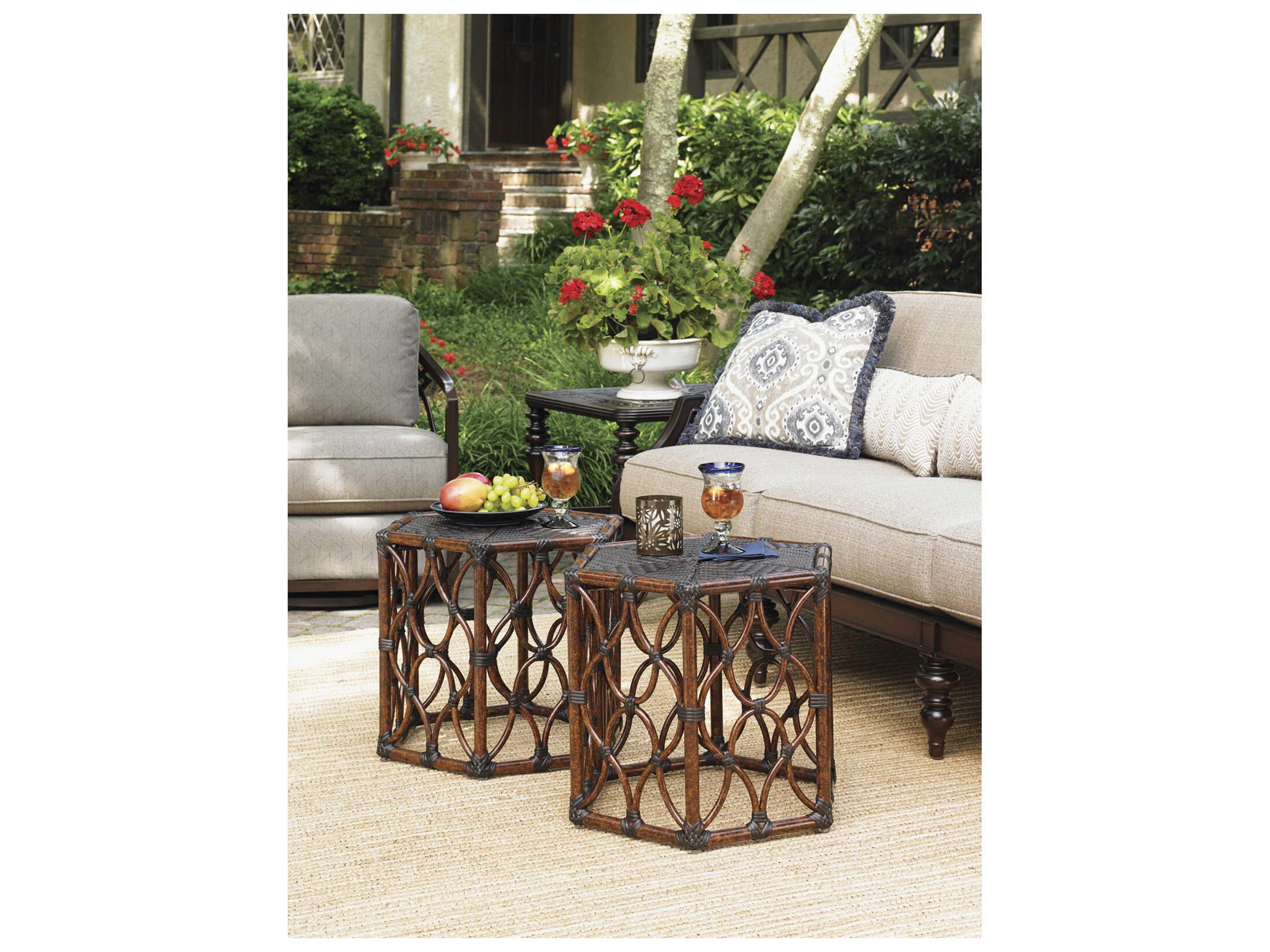 Tommy Bahama Outdoor Black Sands Wicker Bunching Cocktail Table