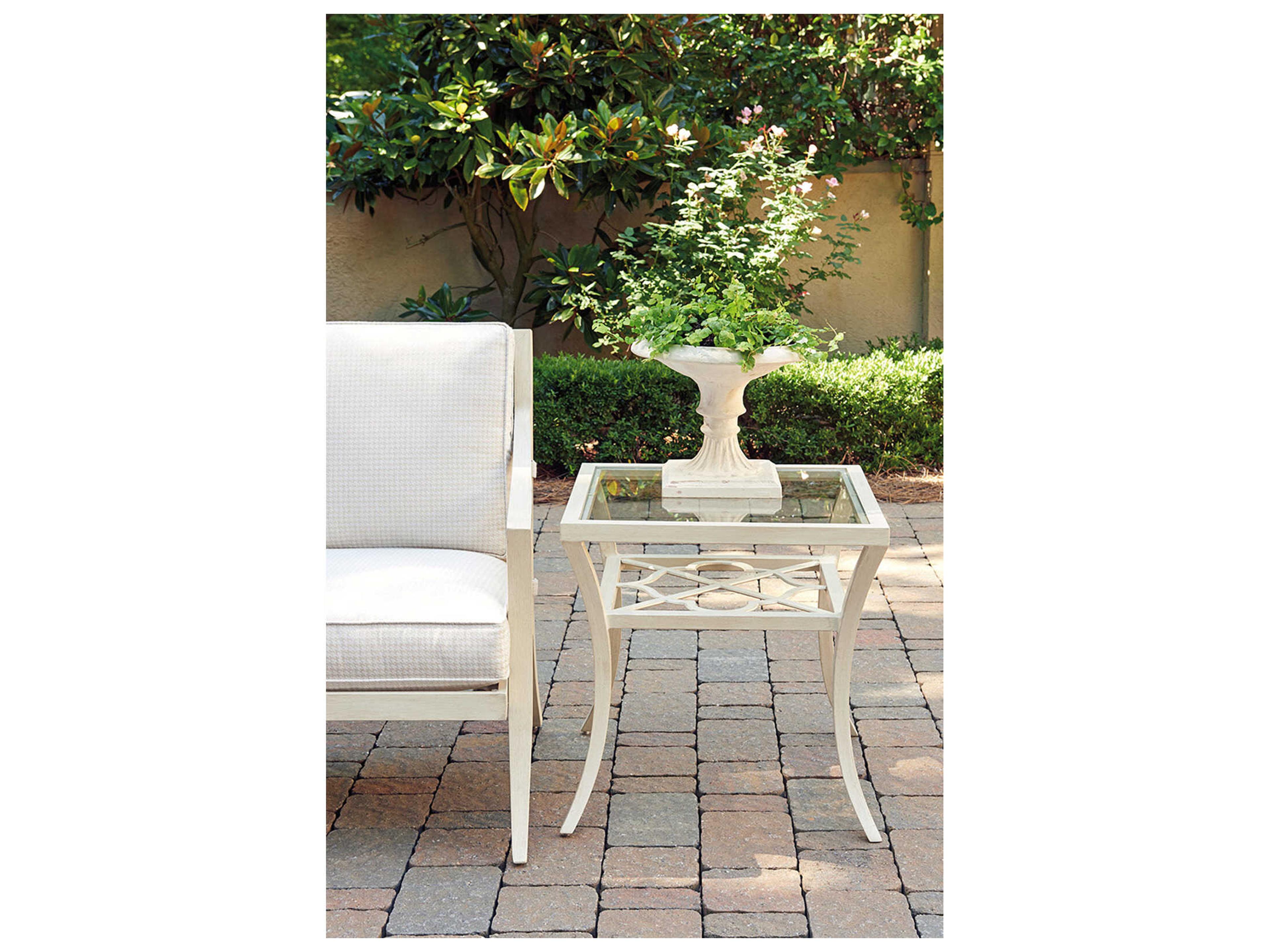 Tommy Bahama Outdoor Misty Garden Cast Aluminum Square End Table with Inset Glass Top
