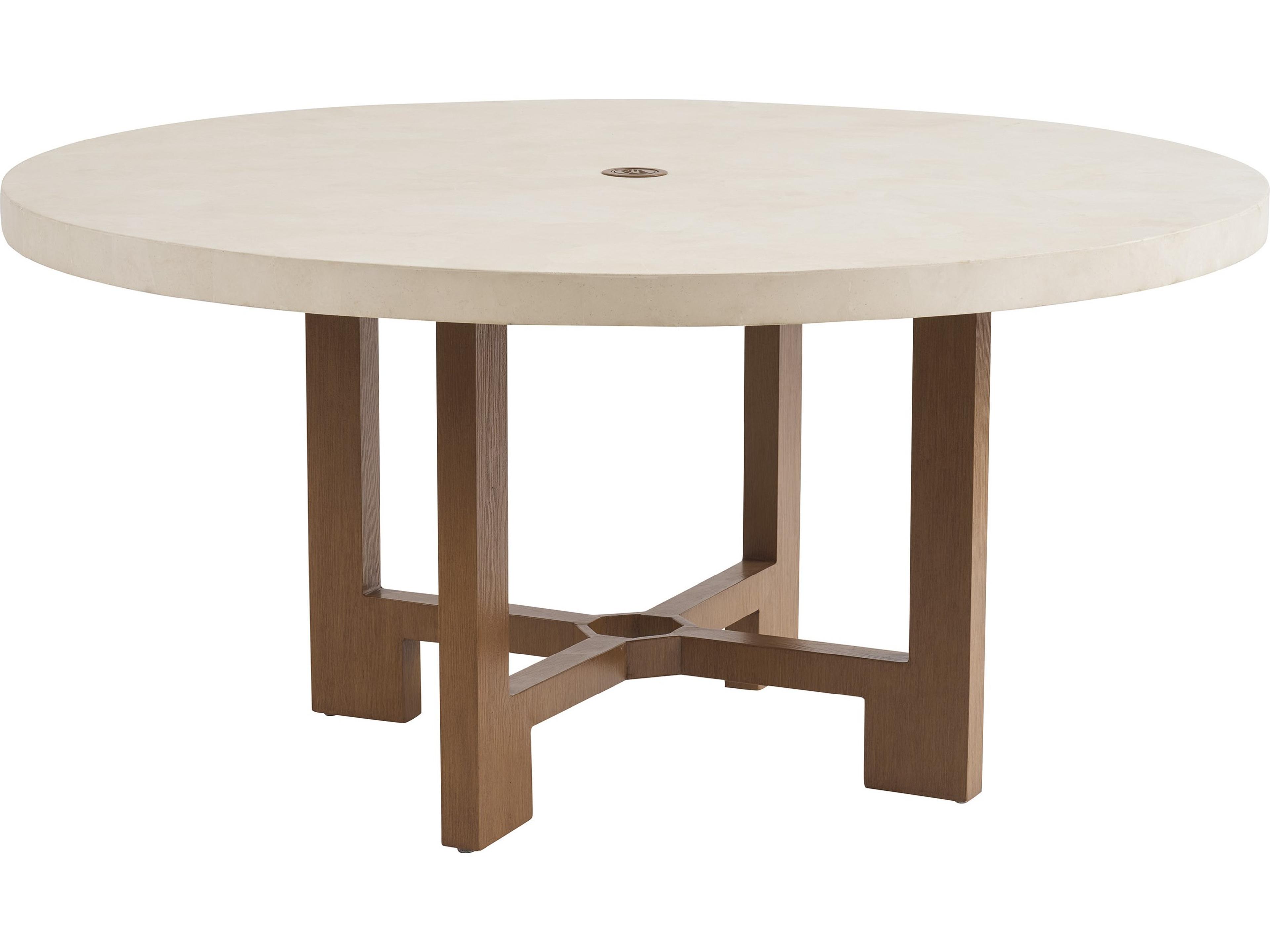 Palm Desert Poolside Aluminum 60" Round Dining Table with Umbrella Hole