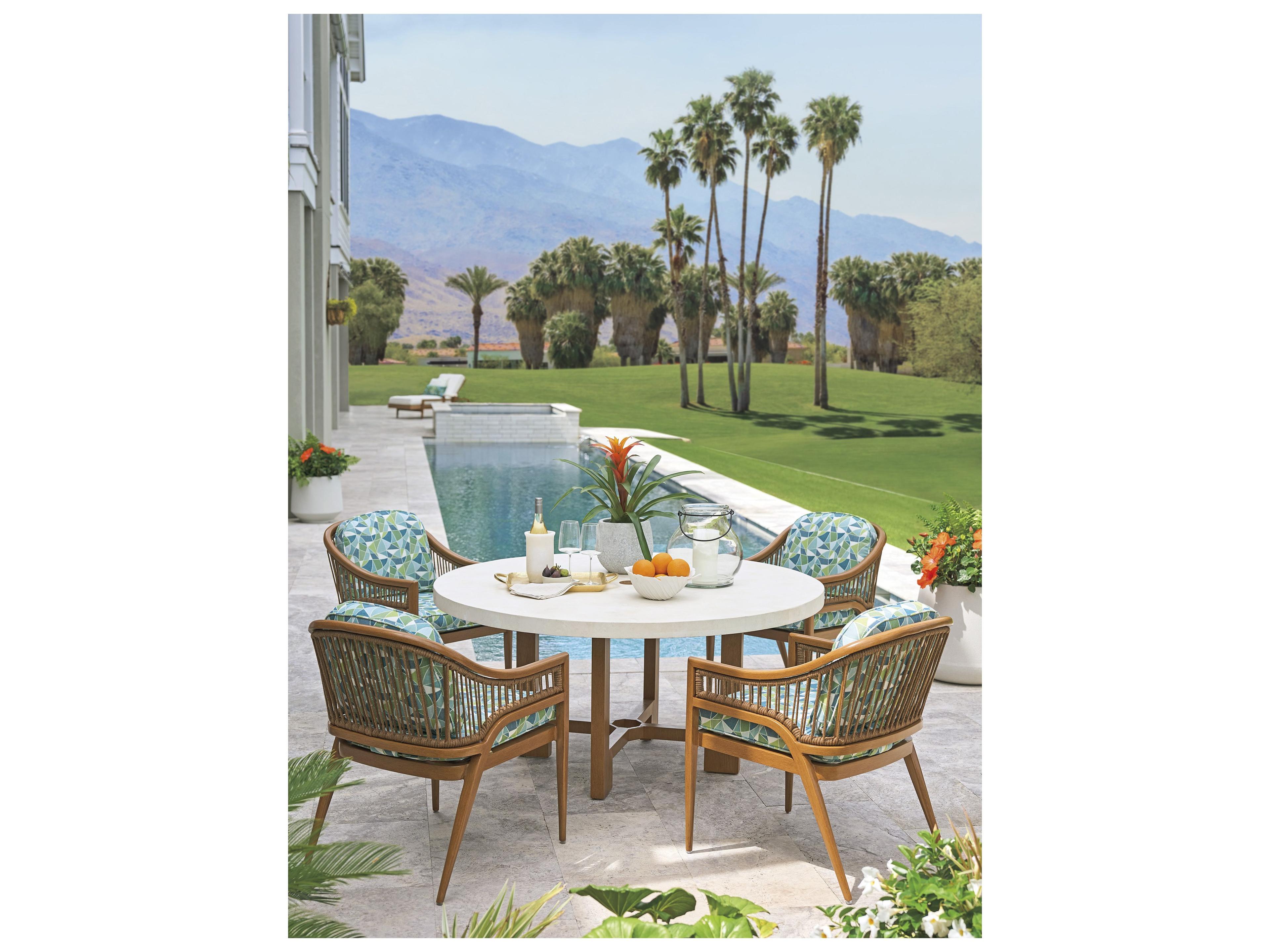 Tommy Bahama Outdoor Palm Desert Poolside Aluminum 60" Round Dining Table with Umbrella Hole