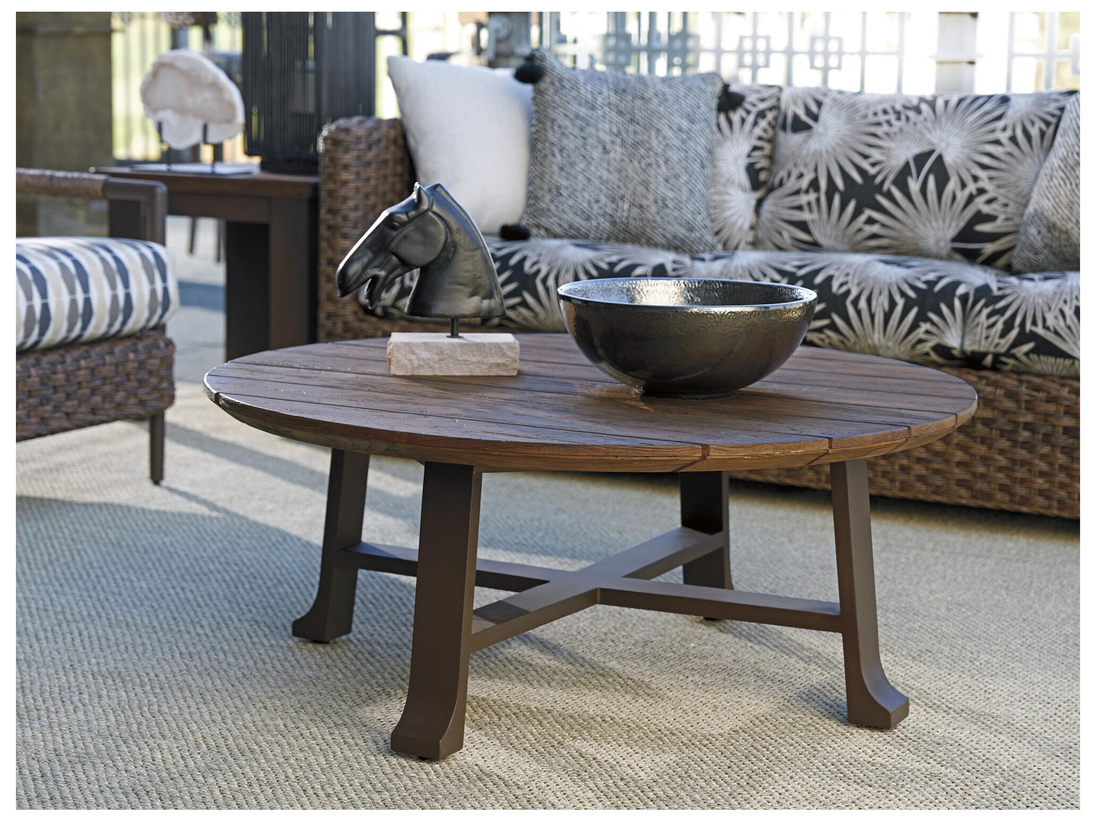 Tommy Bahama Outdoor Kilimanjaro Aluminum Deep Espresso Round Teak Top Coffee Table