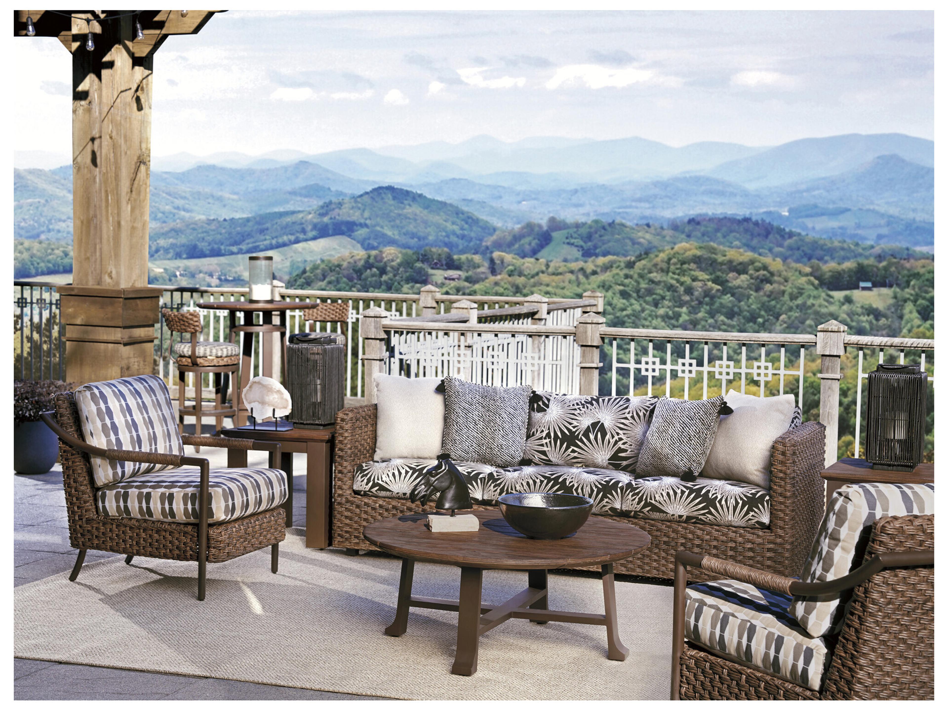 Tommy Bahama Outdoor Kilimanjaro Aluminum Deep Espresso Round Teak Top Coffee Table