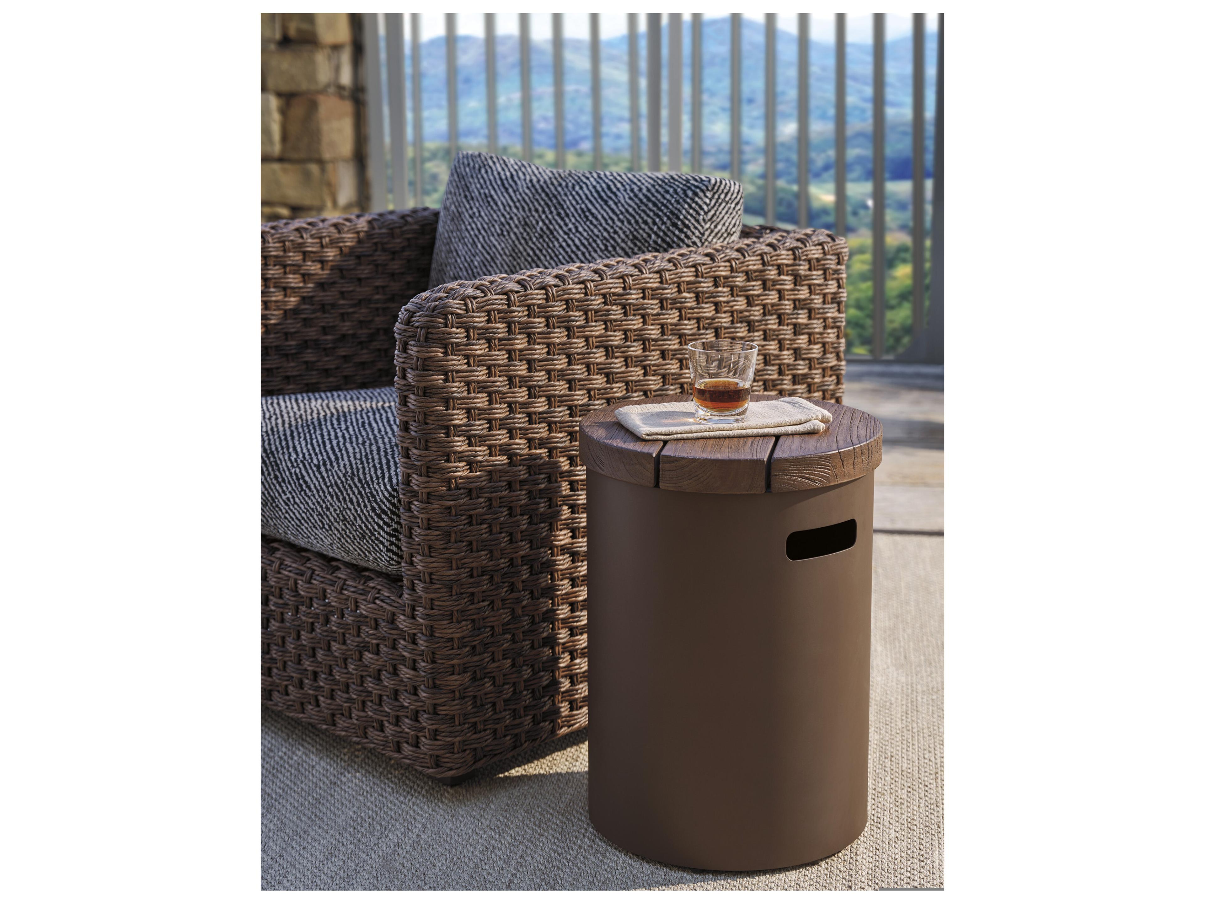 Tommy Bahama Outdoor Kilimanjaro Aluminum Deep Espresso Round Teak Top End Table