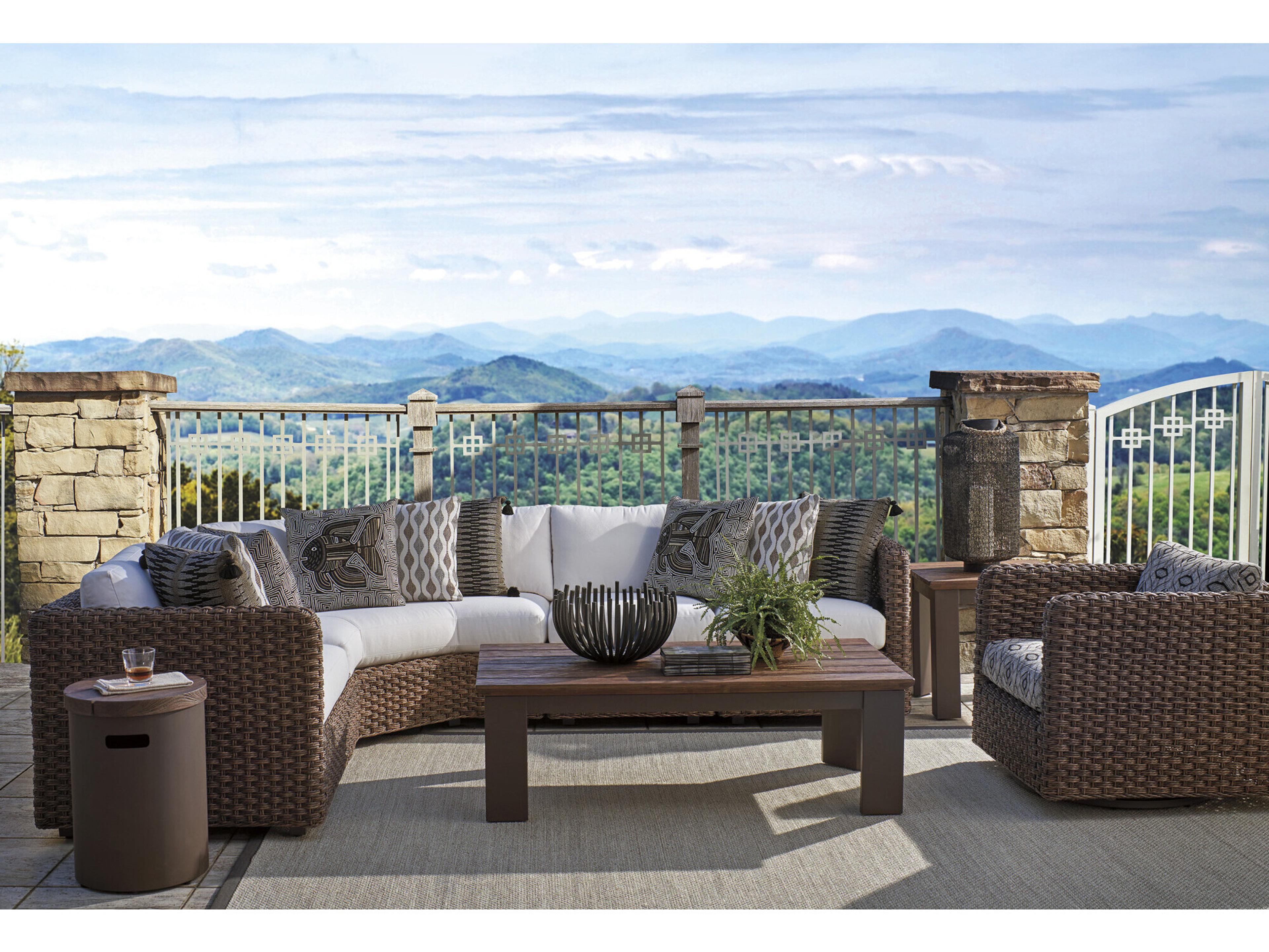 Tommy Bahama Outdoor Kilimanjaro Aluminum Deep Espresso Round Teak Top End Table