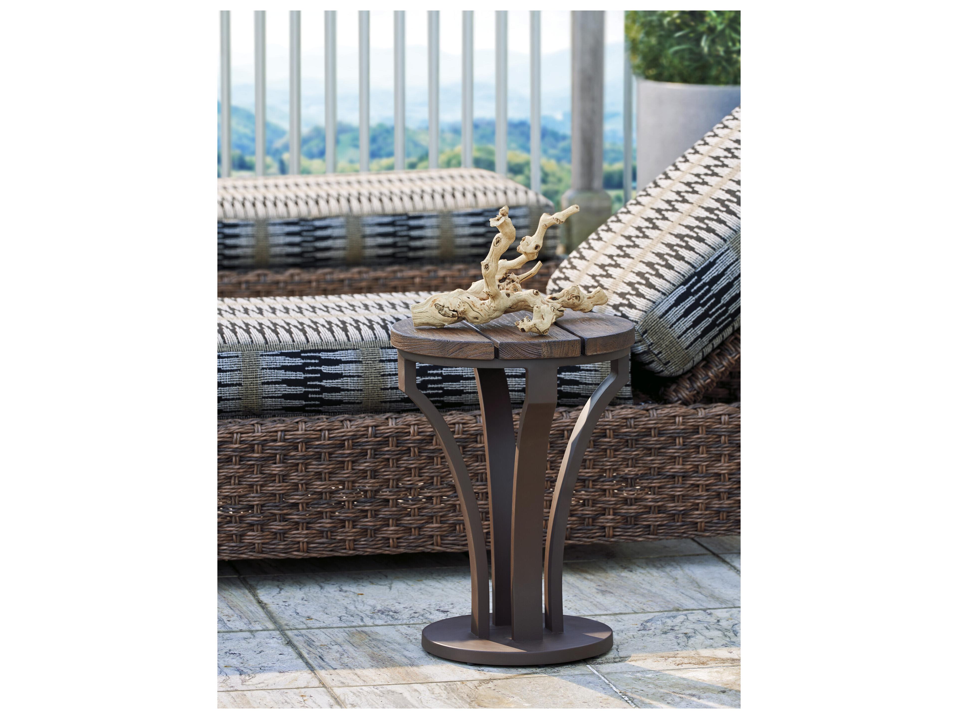 Tommy Bahama Outdoor Kilimanjaro Aluminum Deep Espresso Round Teak Top Accent Table