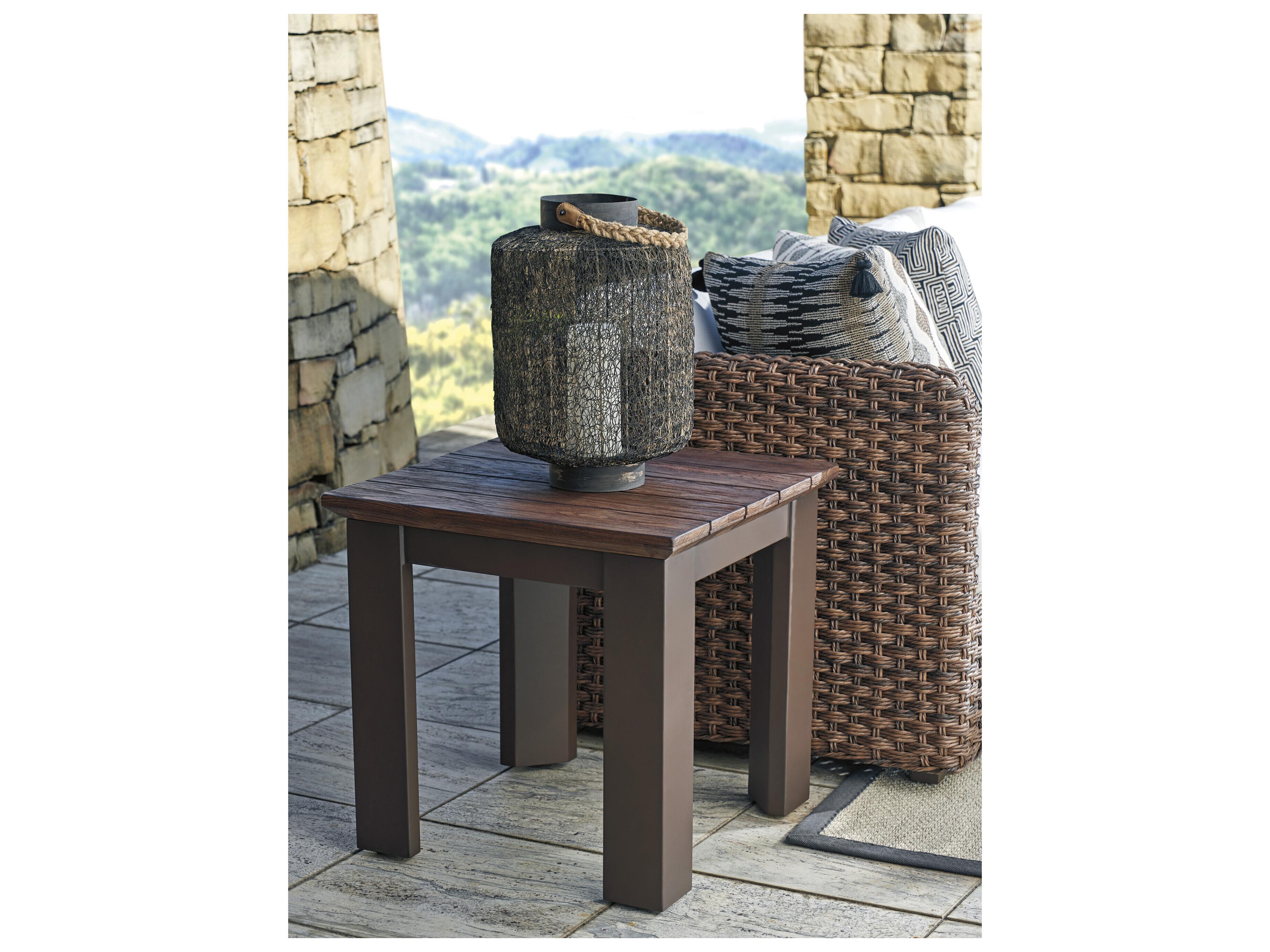 Tommy Bahama Outdoor Kilimanjaro Aluminum Deep Espresso Square Teak Top Serving Table