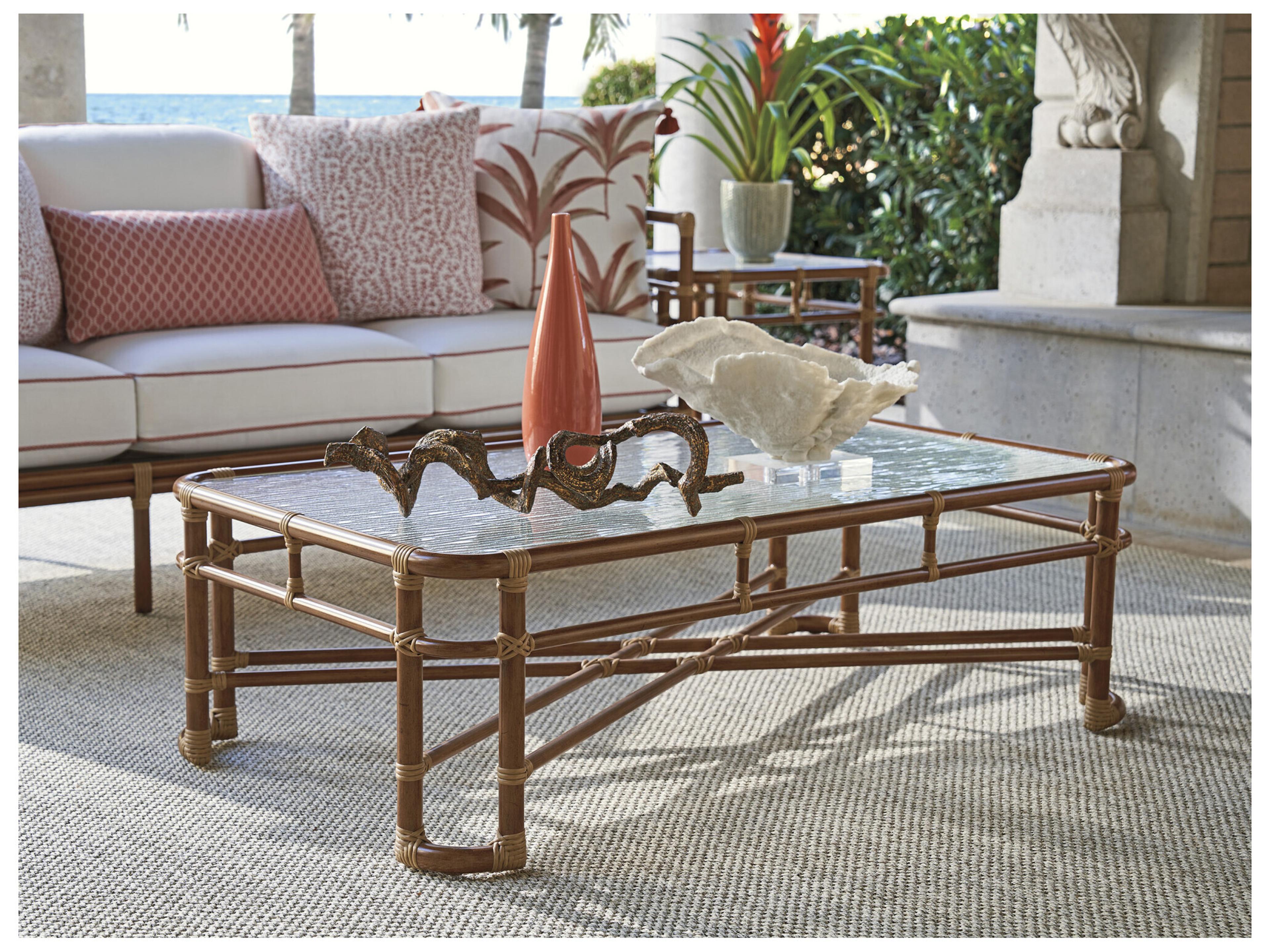 Tommy Bahama Outdoor Sandpiper Bay Aluminum Wicker Rectangular Glass Top Coffee Table