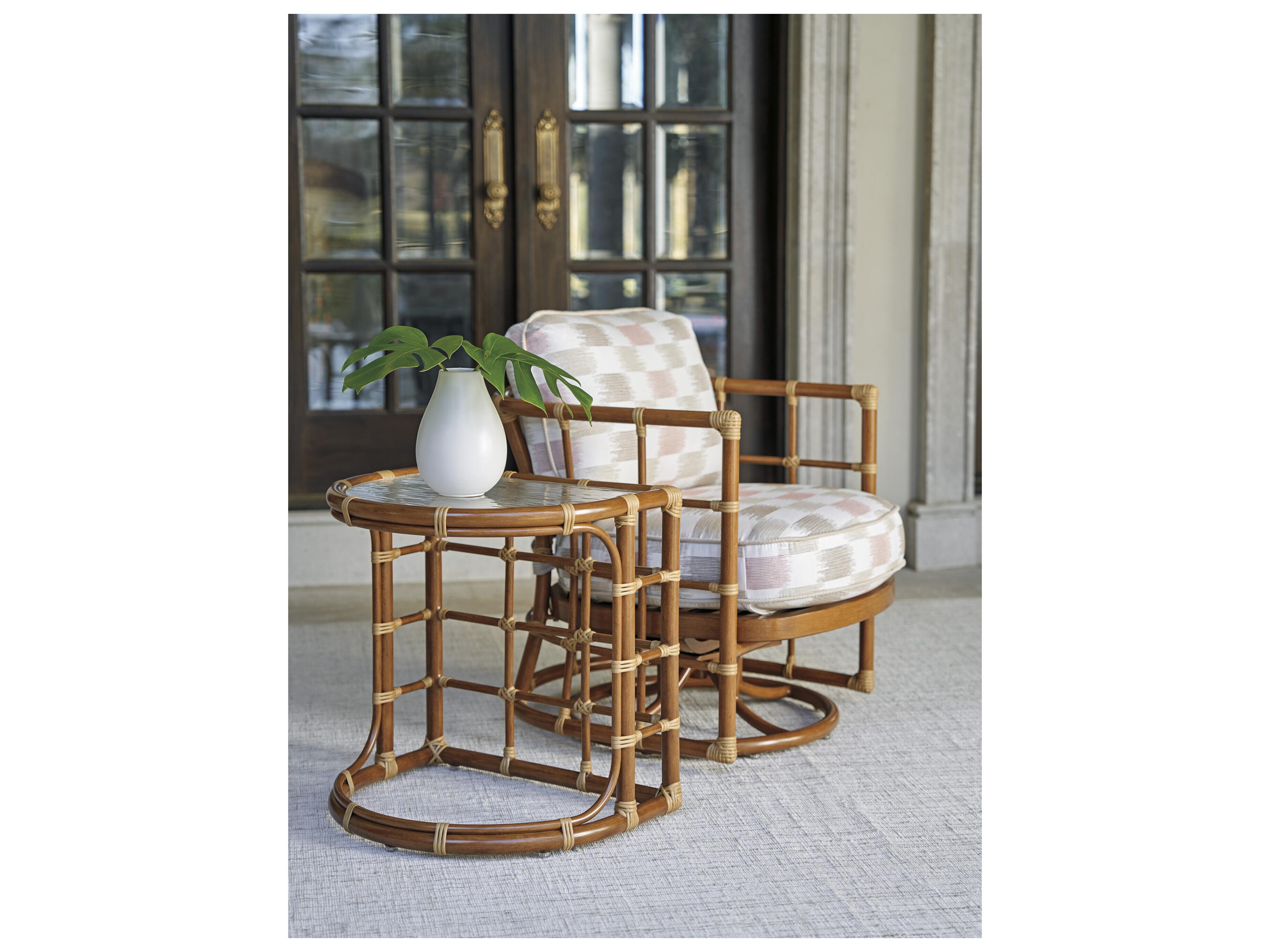 Tommy Bahama Outdoor Sandpiper Bay Aluminum Wicker Demilune Glass Top Coffee Table