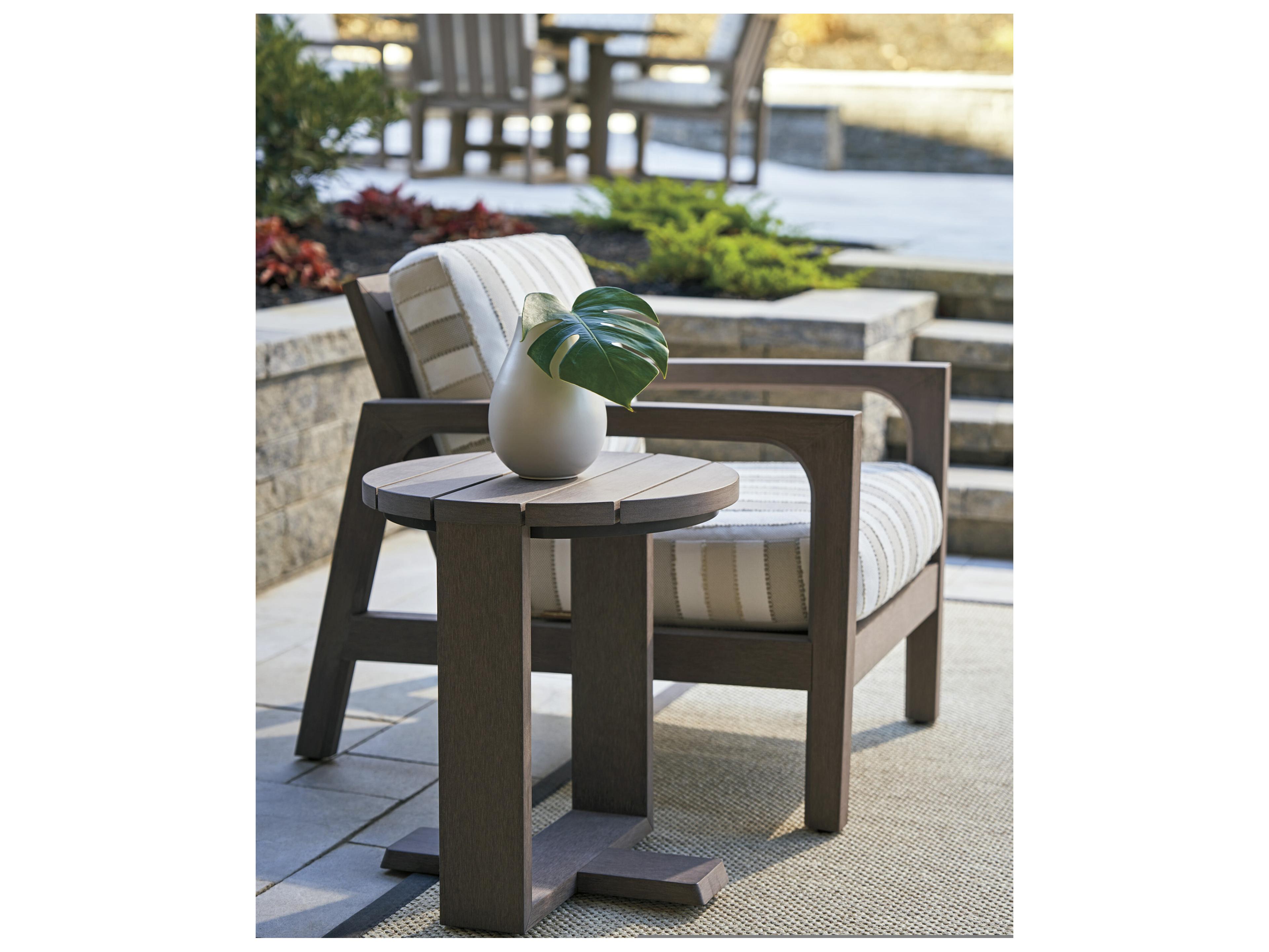 Tommy Bahama Outdoor Mozambique Synthetic Teak Taupe Gray Round End Table
