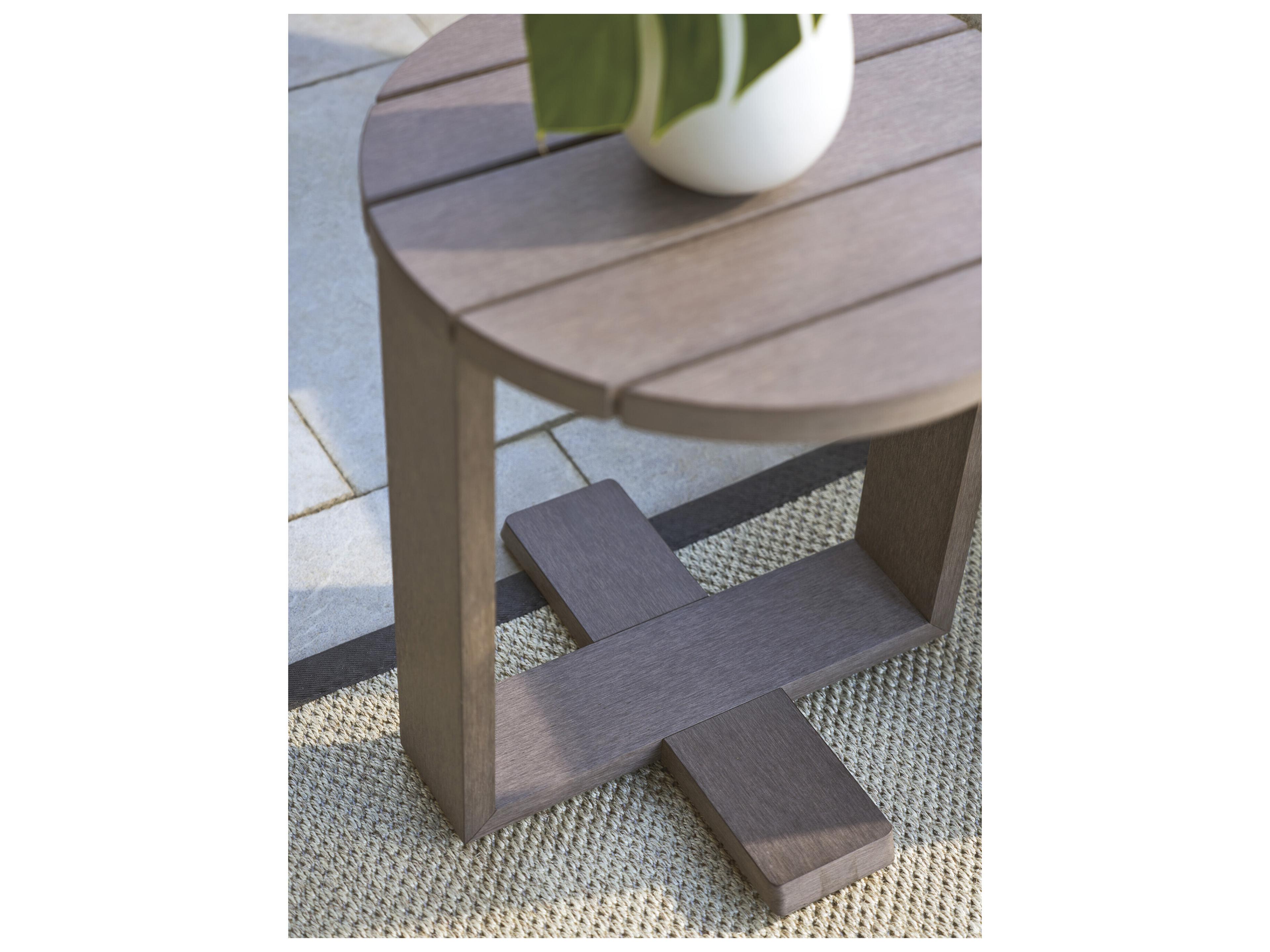 Tommy Bahama Outdoor Mozambique Synthetic Teak Taupe Gray Round End Table