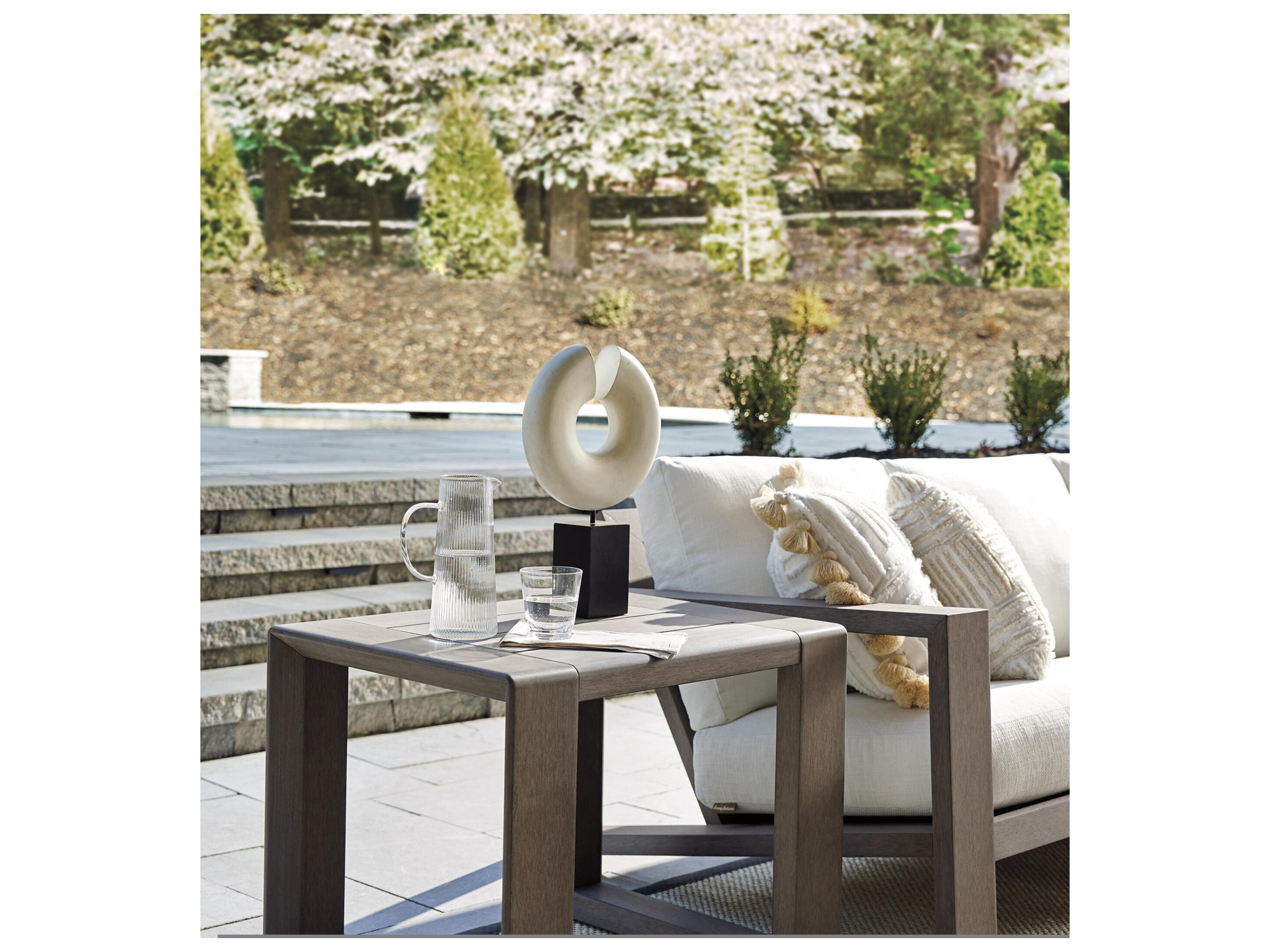 Tommy Bahama Outdoor Mozambique Synthetic Teak Taupe Gray Rectangular End Table