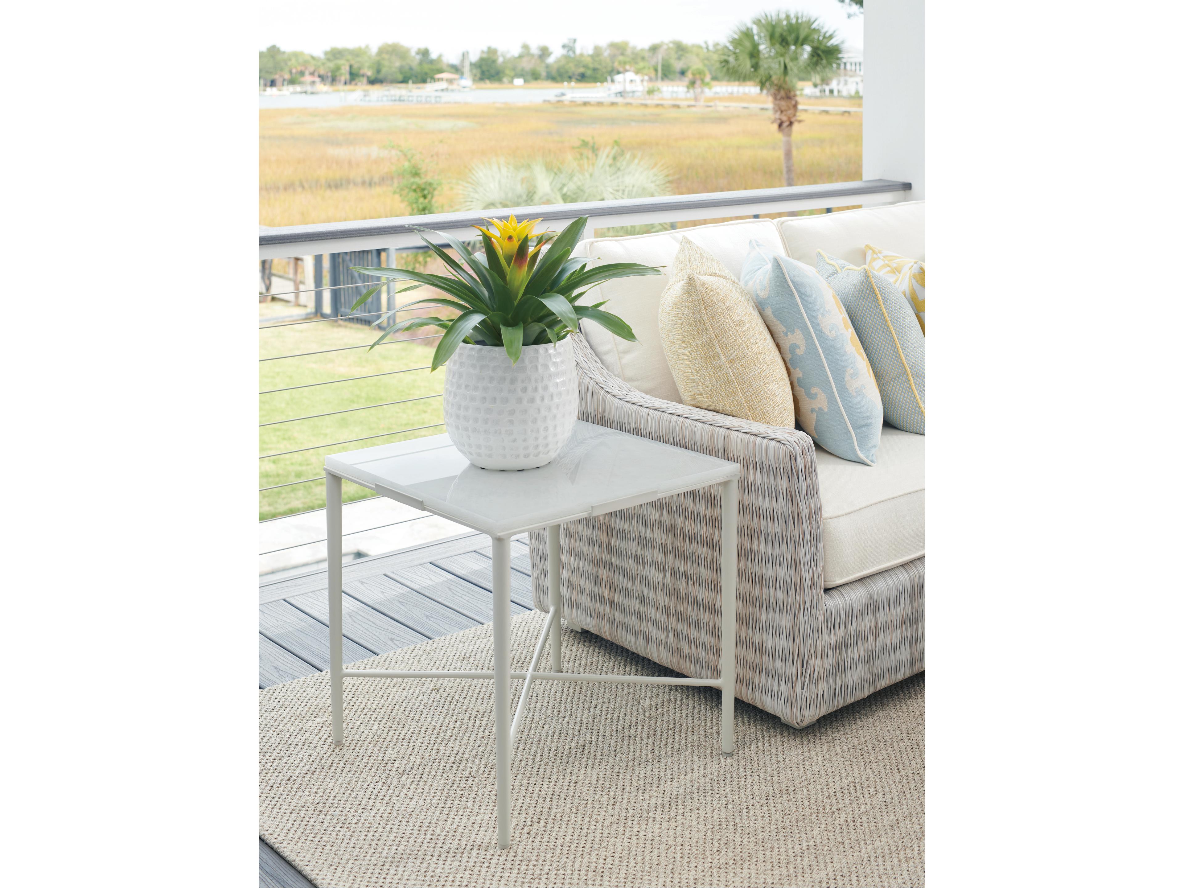 Tommy Bahama Outdoor Seabrook Aluminum Square Glass Top End Table