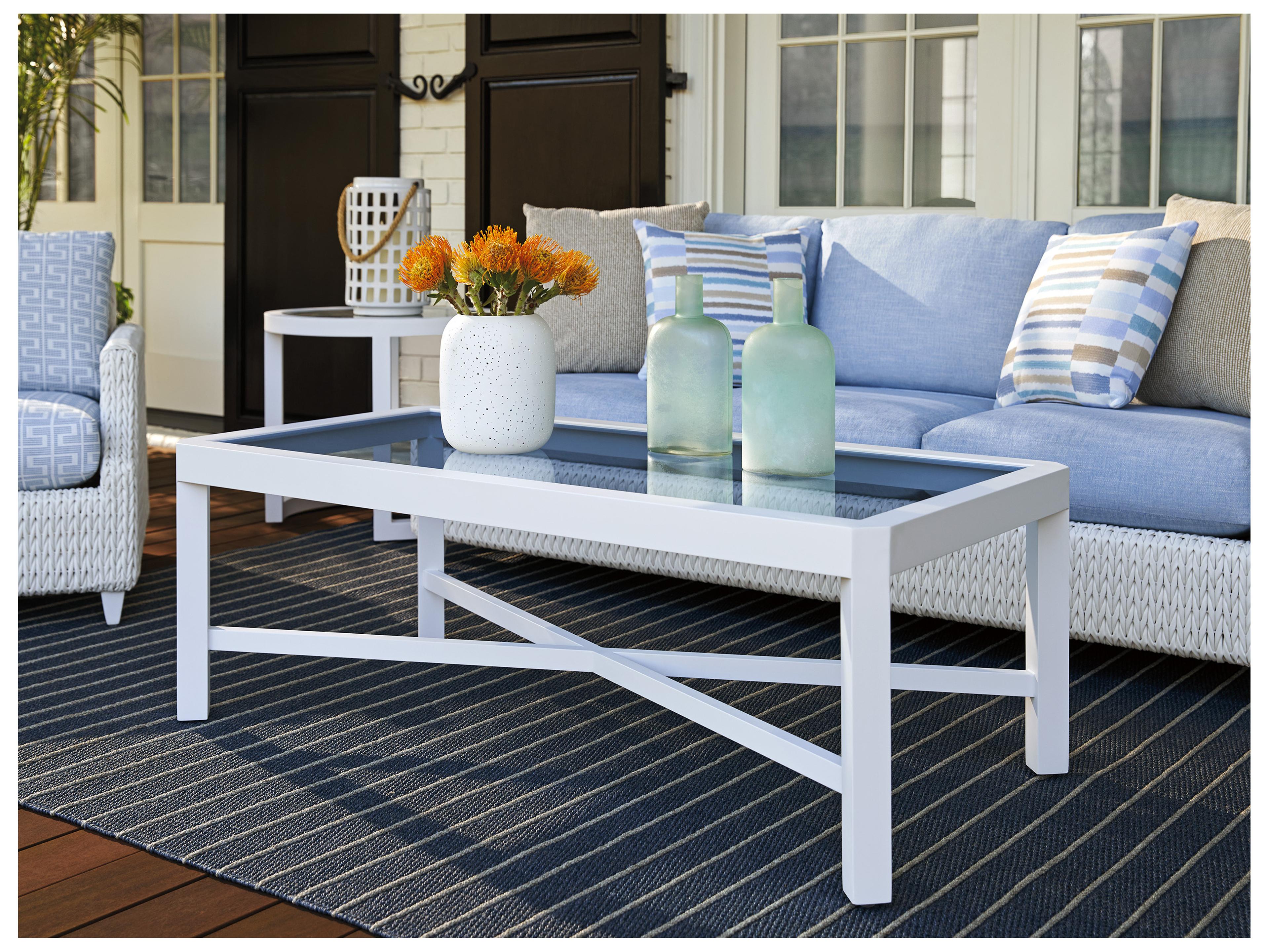 Tommy Bahama Outdoor Ocean Breeze Promenade Aluminum Rectangular Glass Top Coffee Table