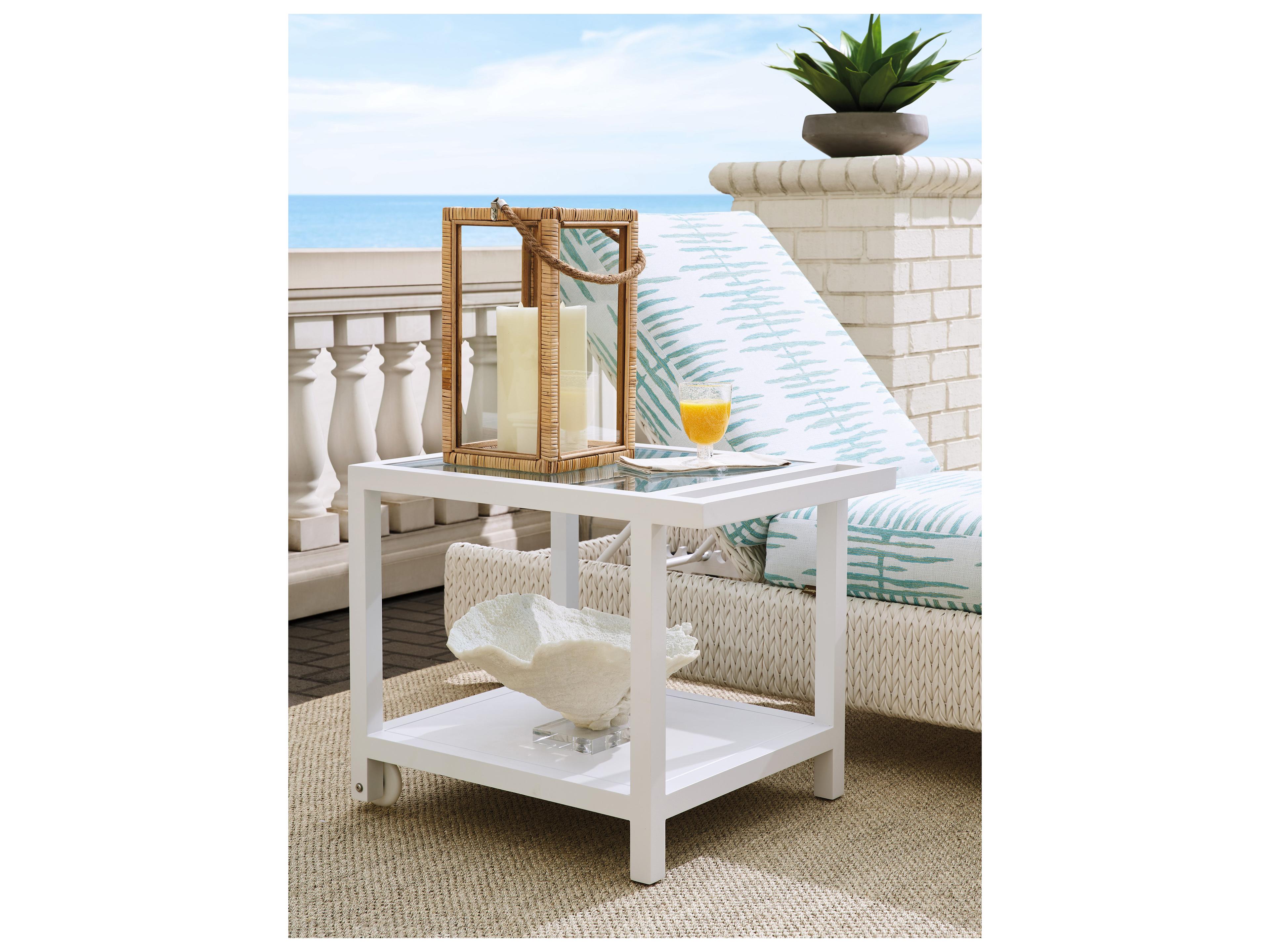 Tommy Bahama Outdoor Ocean Breeze Promenade Aluminum Rectangular Glass Top Serving End Table