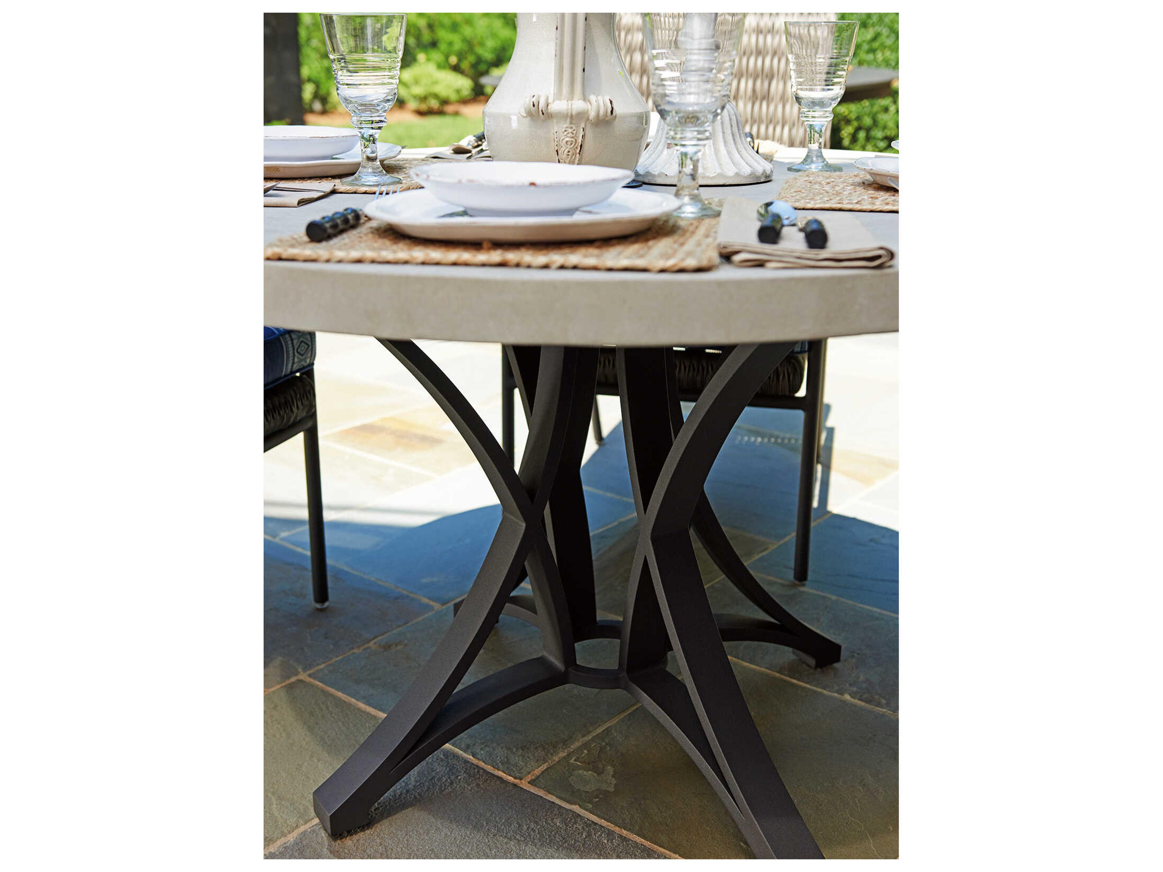 Tommy Bahama Outdoor Cypress Point Ocean Terrace Aluminum Round Weatherstone Top Dining Table with Umbrella Hole