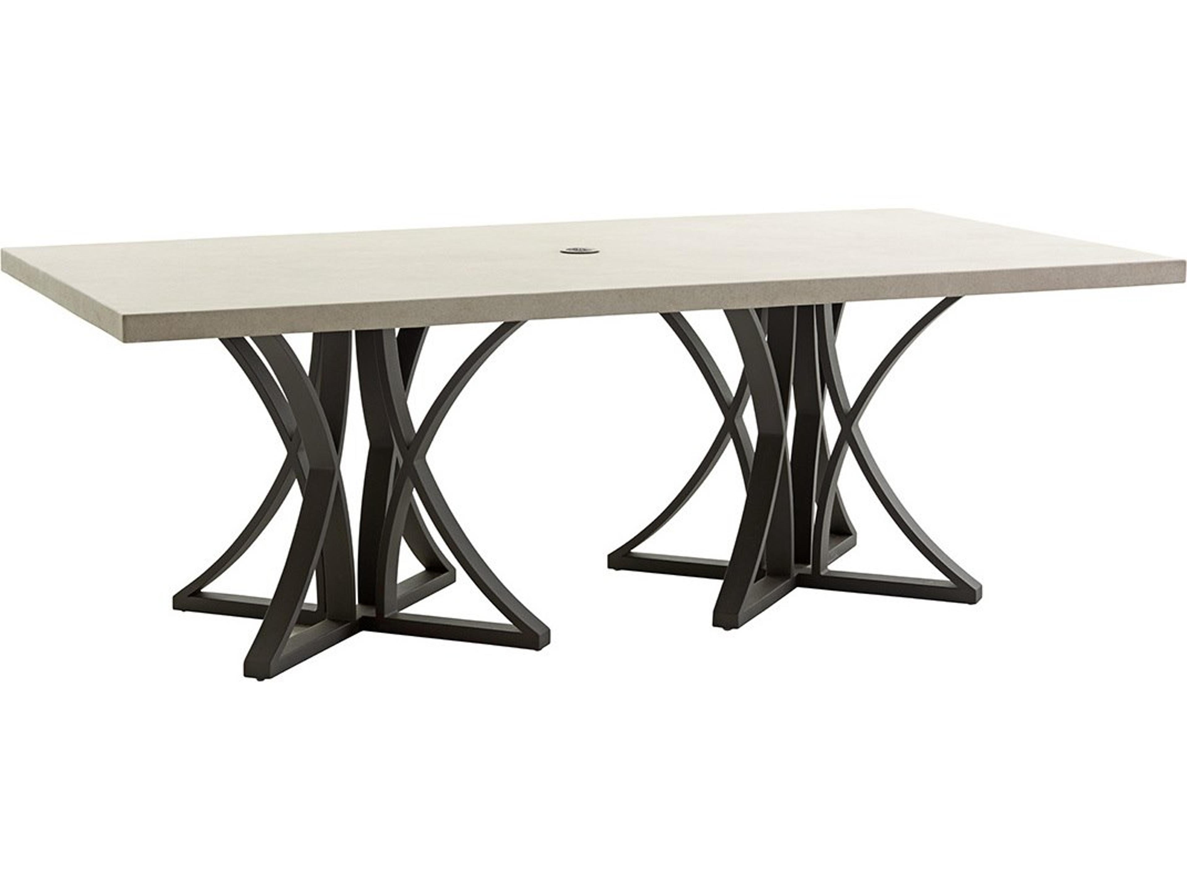 Cypress Point Ocean Terrace Aluminum Rectangular Weatherstone Top Dining Table with Umbrella Hole