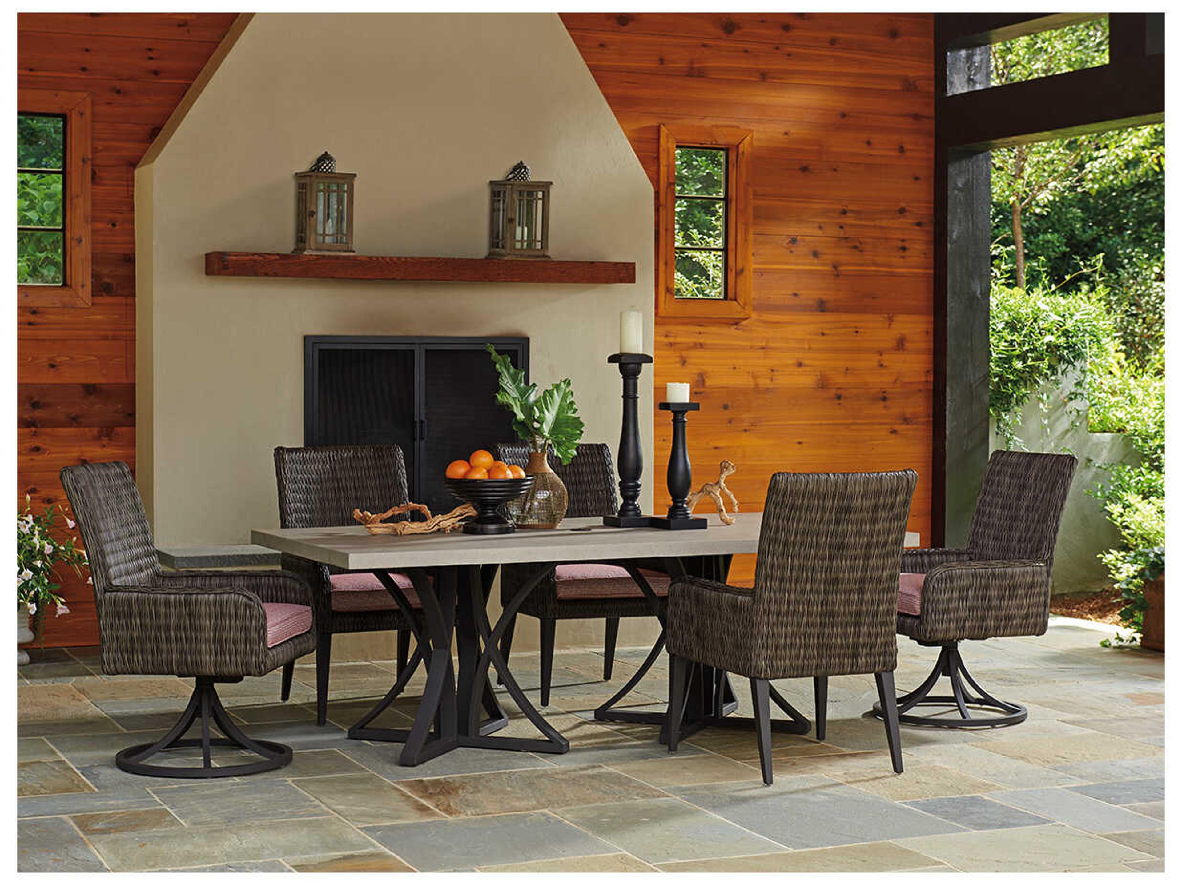 Tommy Bahama Outdoor Cypress Point Ocean Terrace Aluminum Rectangular Weatherstone Top Dining Table with Umbrella Hole