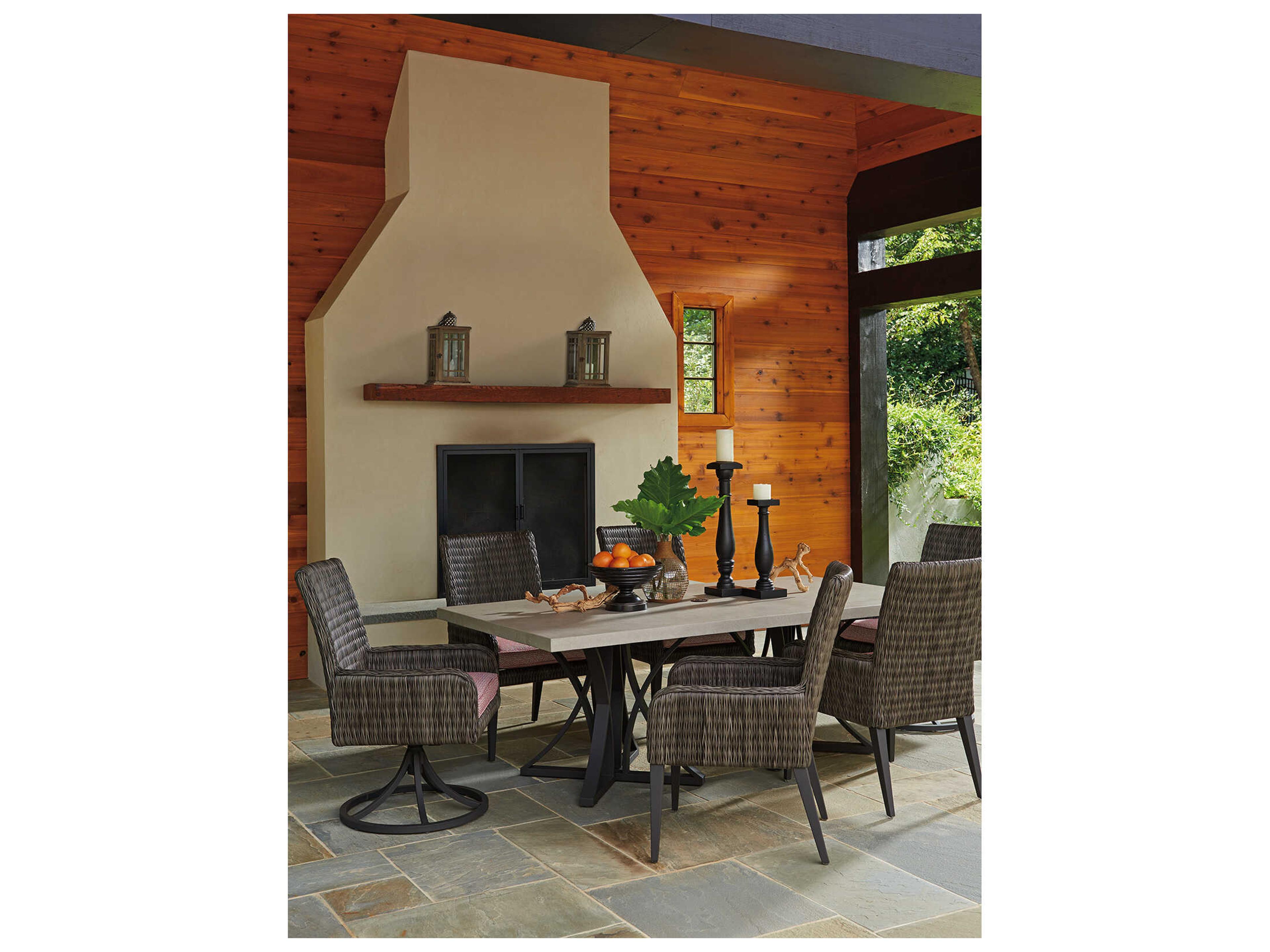 Tommy Bahama Outdoor Cypress Point Ocean Terrace Aluminum Rectangular Weatherstone Top Dining Table with Umbrella Hole