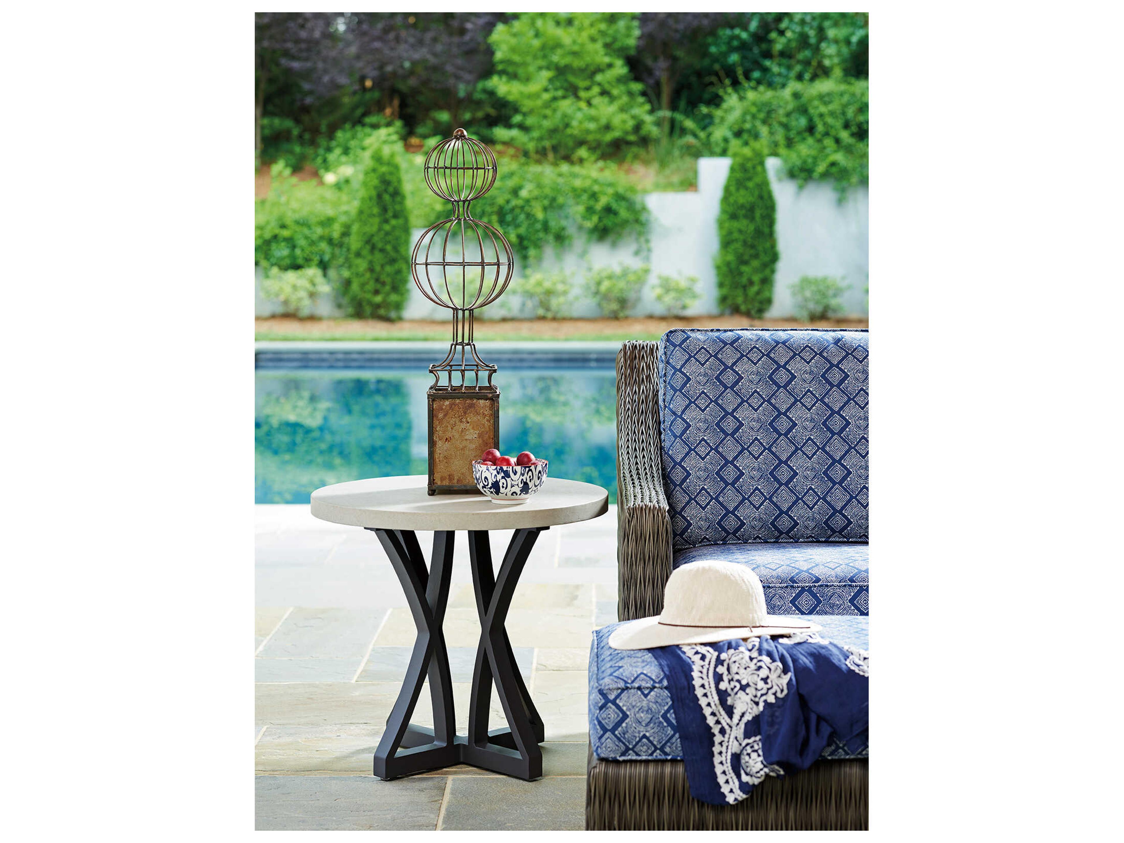 Tommy Bahama Outdoor Cypress Point Ocean Terrace Aluminum Round Side Table with Weatherstone Top