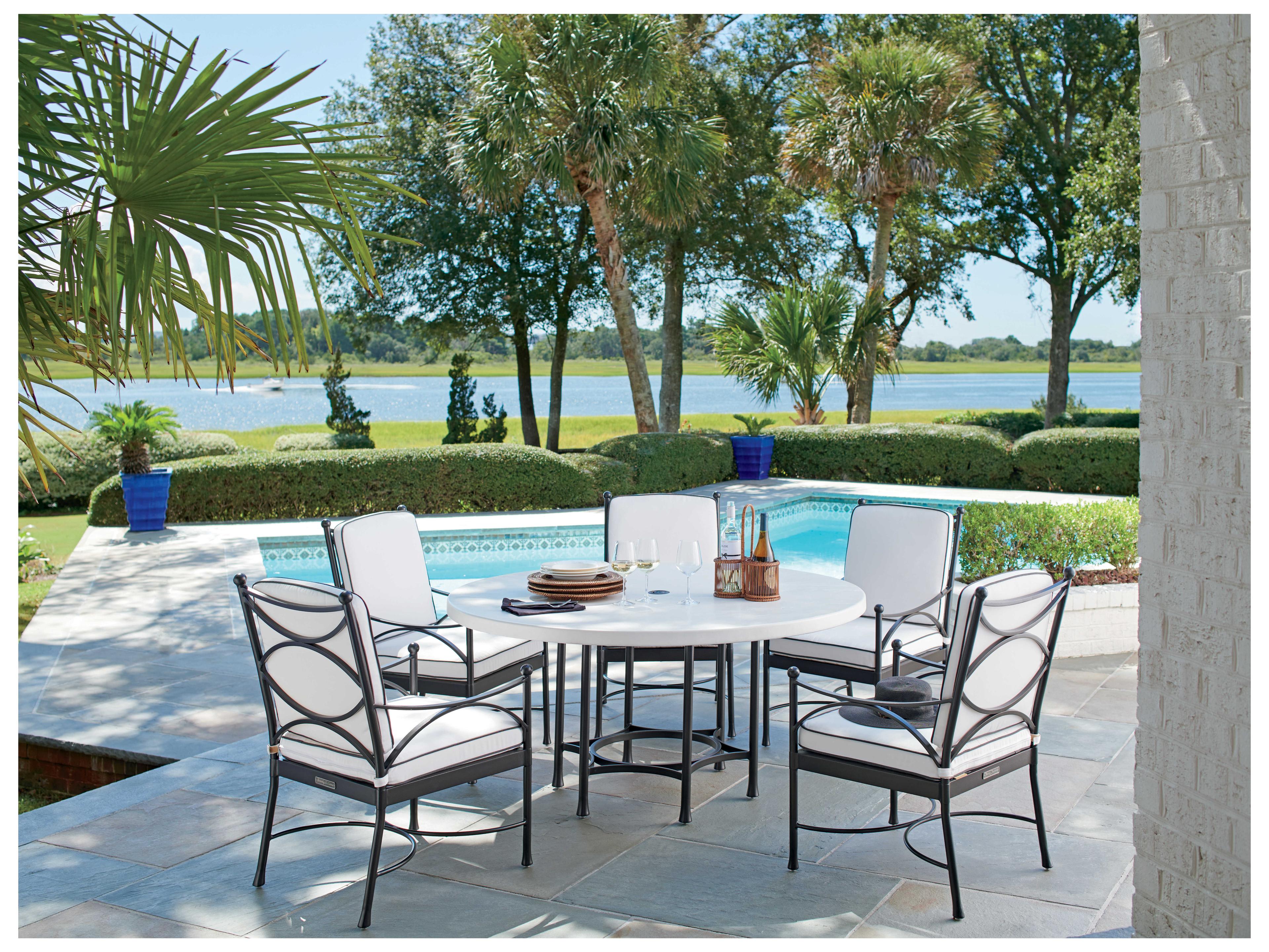 Tommy Bahama Outdoor Pavlova Aluminum Round Dining Table with Umbrella Hole