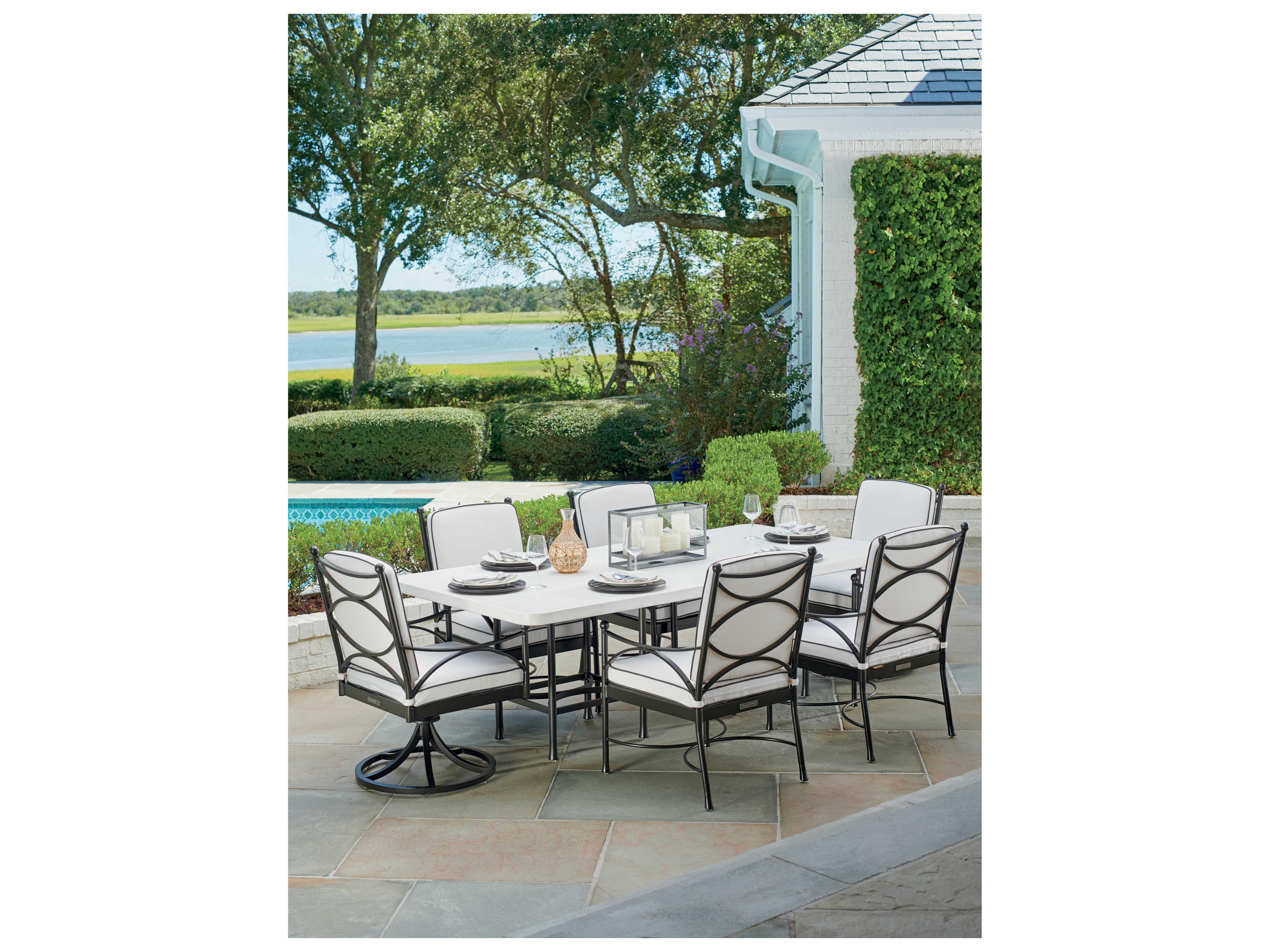 Tommy Bahama Outdoor Pavlova Aluminum Rectangular Dining Table with Umbrella Hole