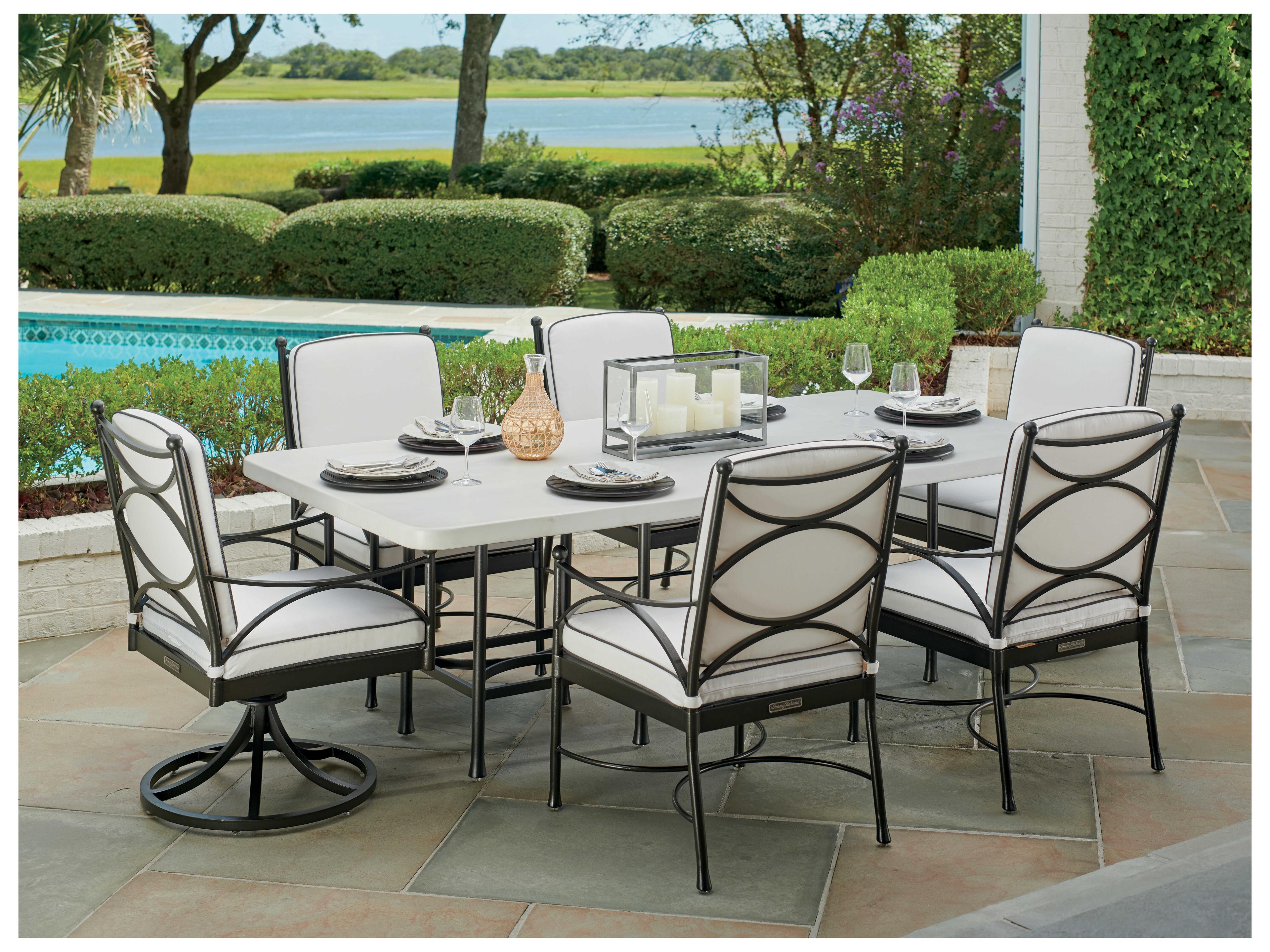 Tommy Bahama Outdoor Pavlova Aluminum Rectangular Dining Table with Umbrella Hole