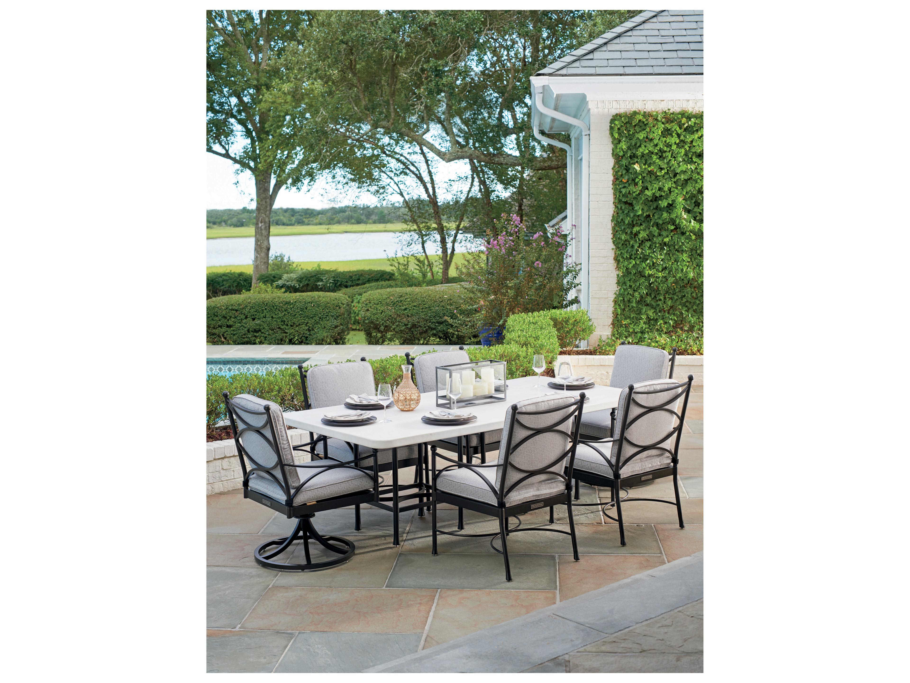 Tommy Bahama Outdoor Pavlova Aluminum Rectangular Dining Table with Umbrella Hole