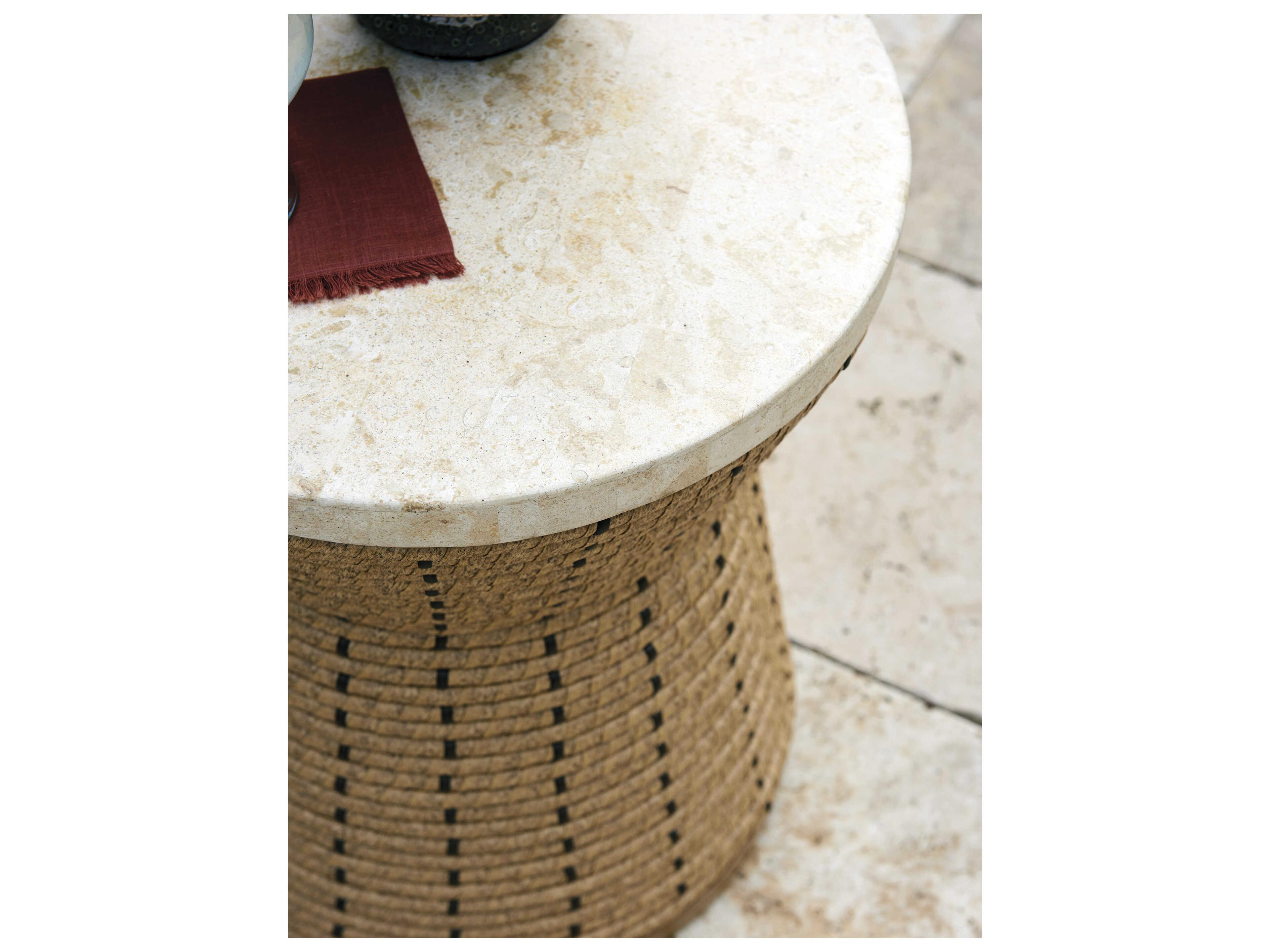 Tommy Bahama Outdoor Los Altos Valley View Aluminum Round Stone Top Side Table