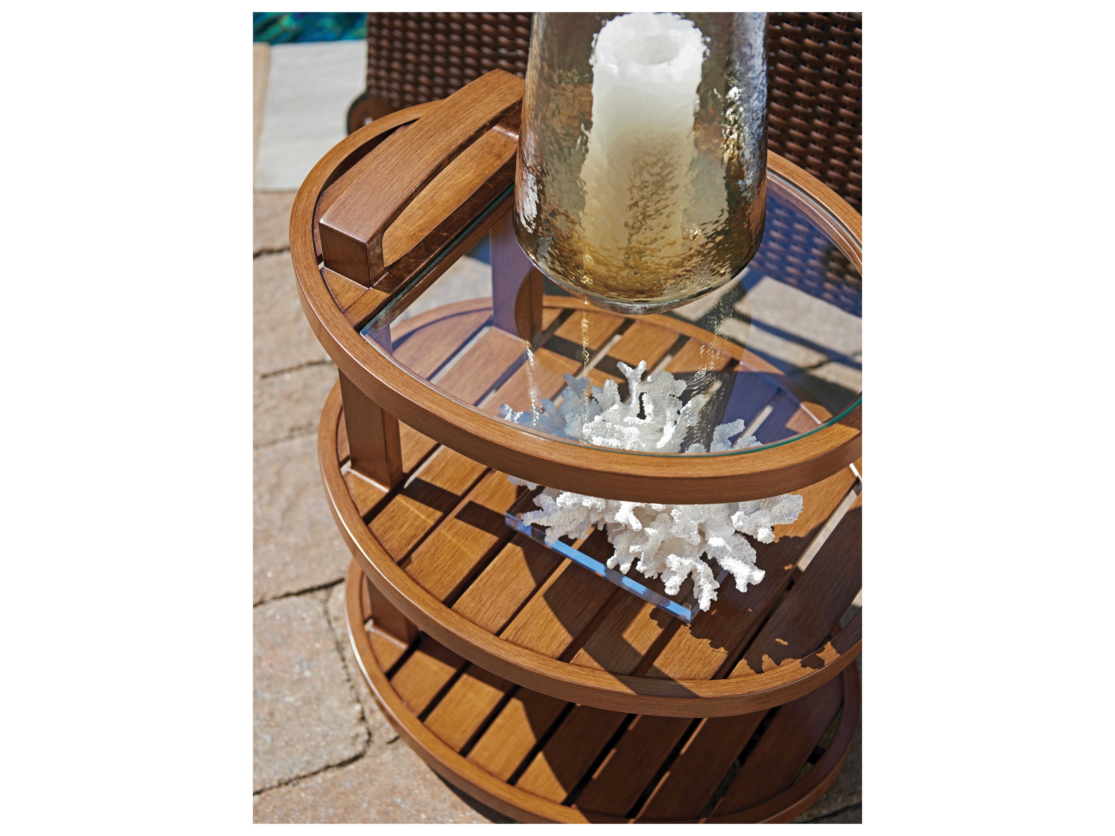 Tommy Bahama Outdoor Harbor Isle Aluminum Tiered Glass Top End Table