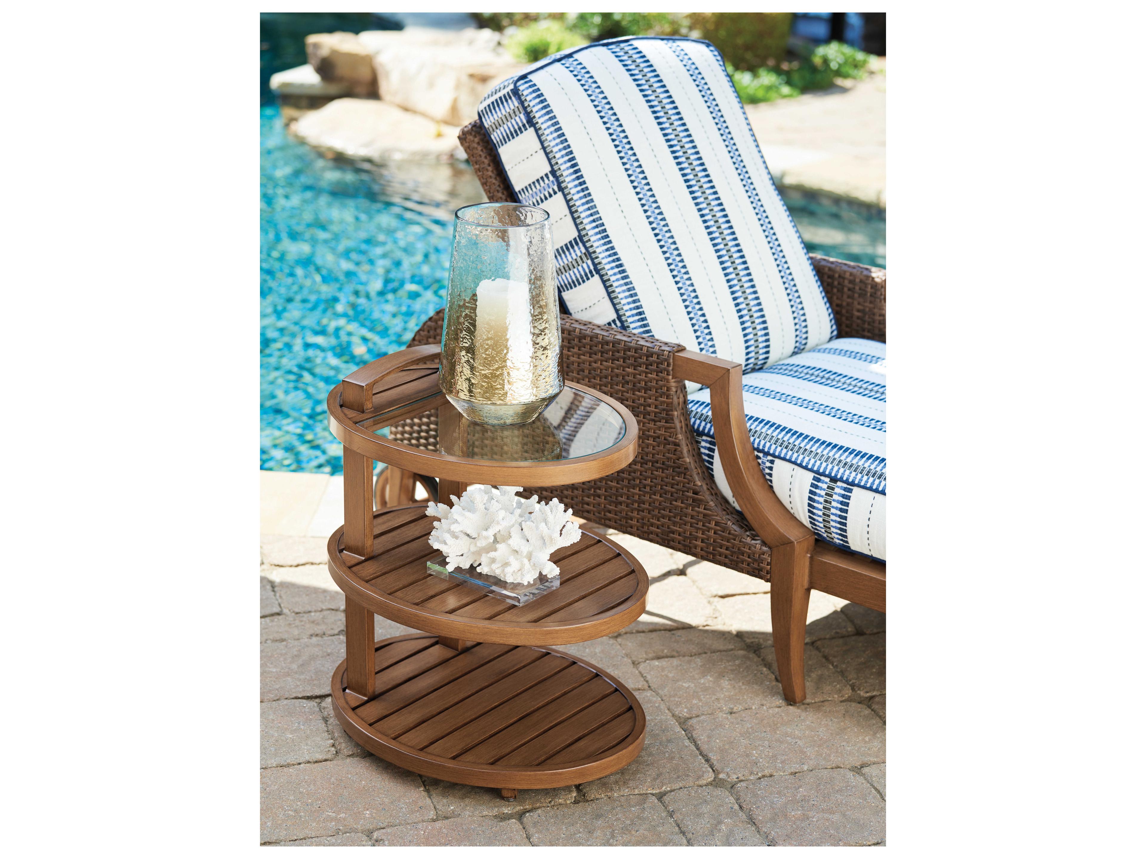 Tommy Bahama Outdoor Harbor Isle Aluminum Tiered Glass Top End Table