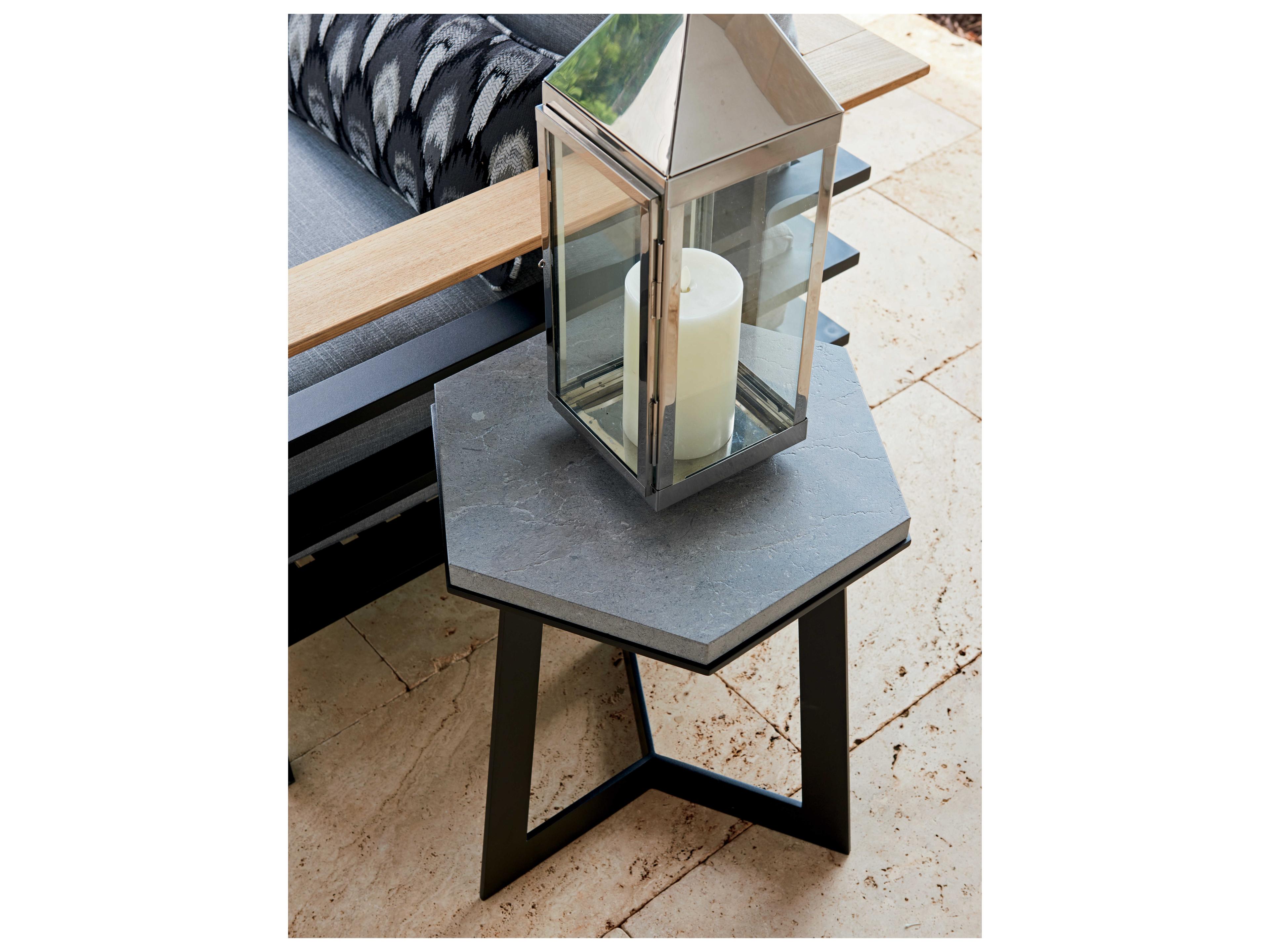 Tommy Bahama Outdoor South Beach Aluminum Hexagonal Stone Top Spot Table