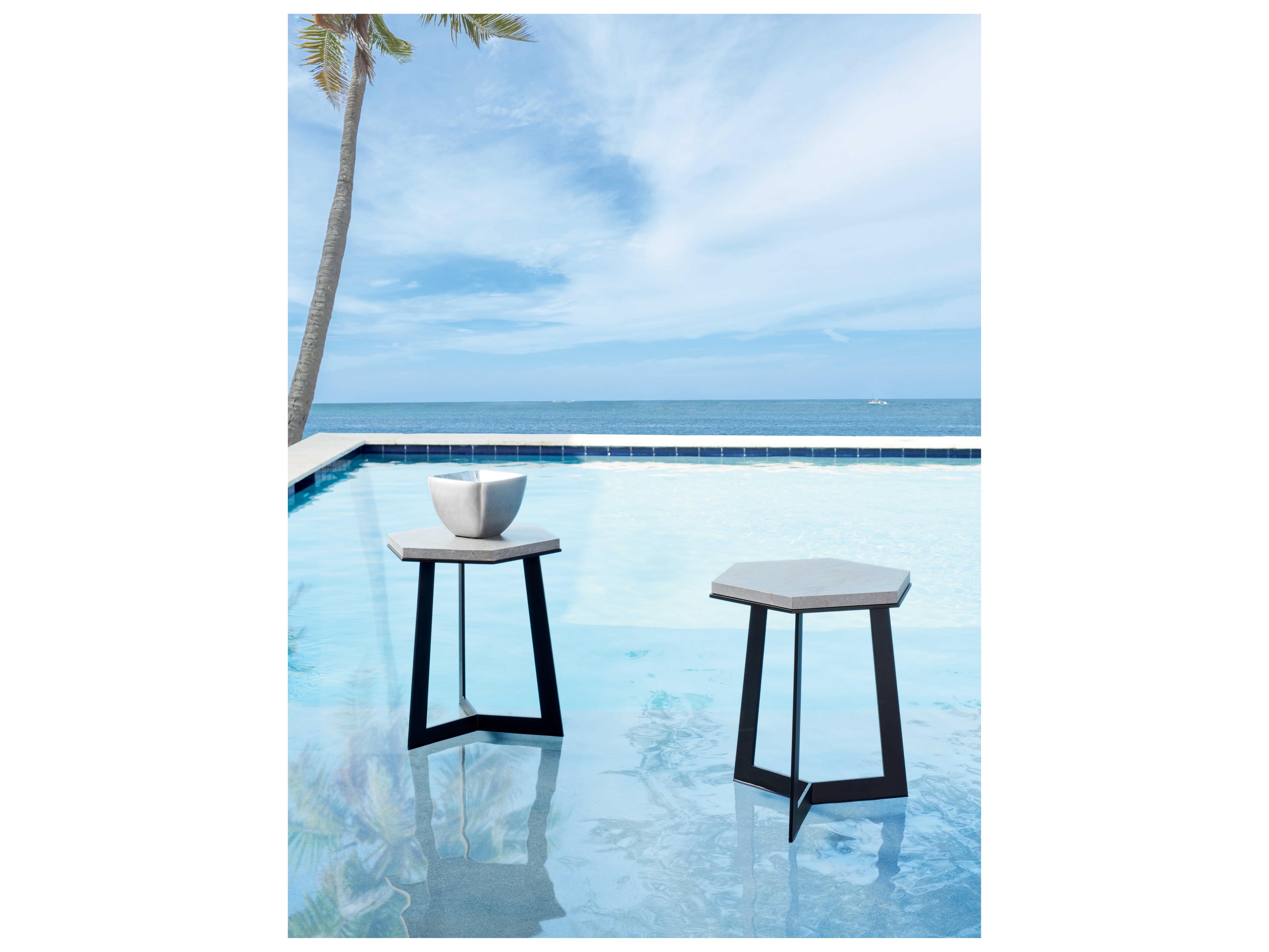 Tommy Bahama Outdoor South Beach Aluminum Hexagonal Stone Top Spot Table