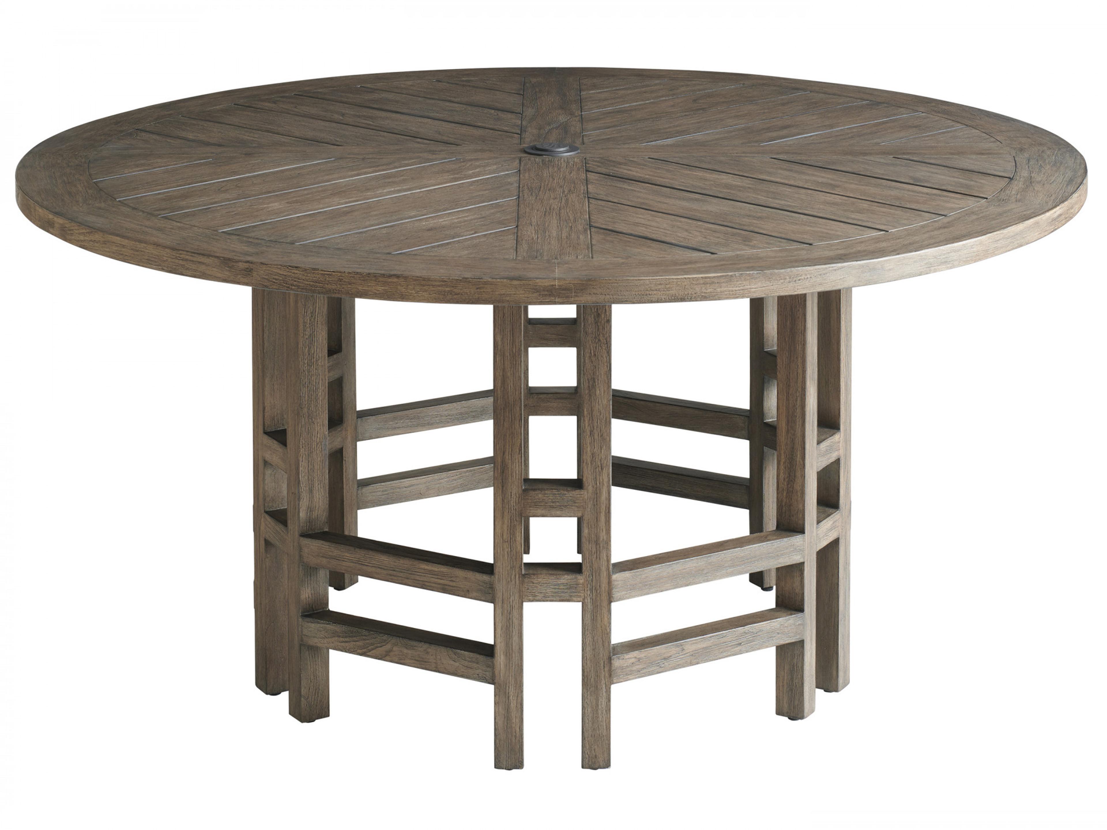 La Jolla Teak Round Dining Table with Umbrella Hole