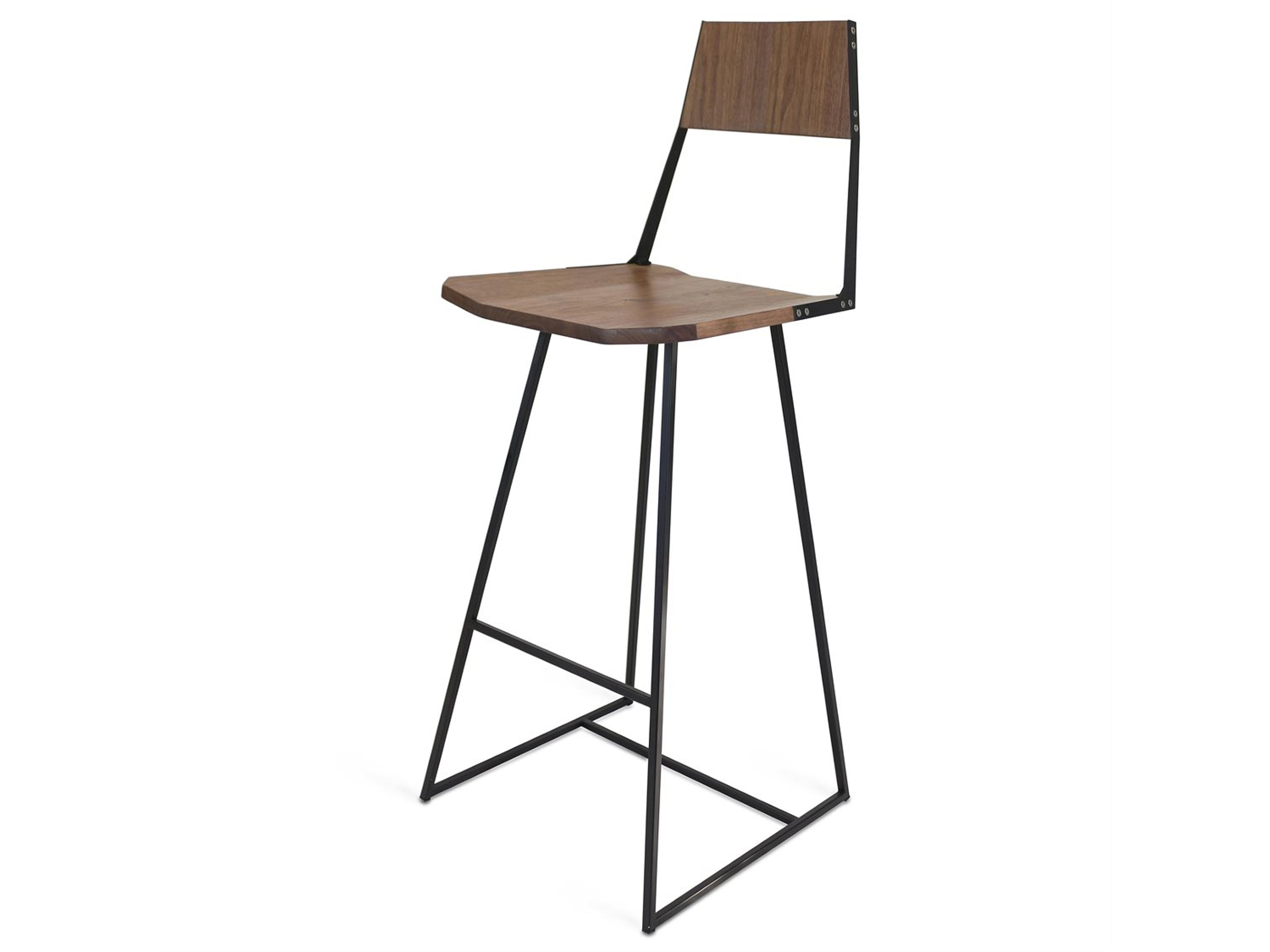 Clarke Collection Walnut Wood Black Bar Stool