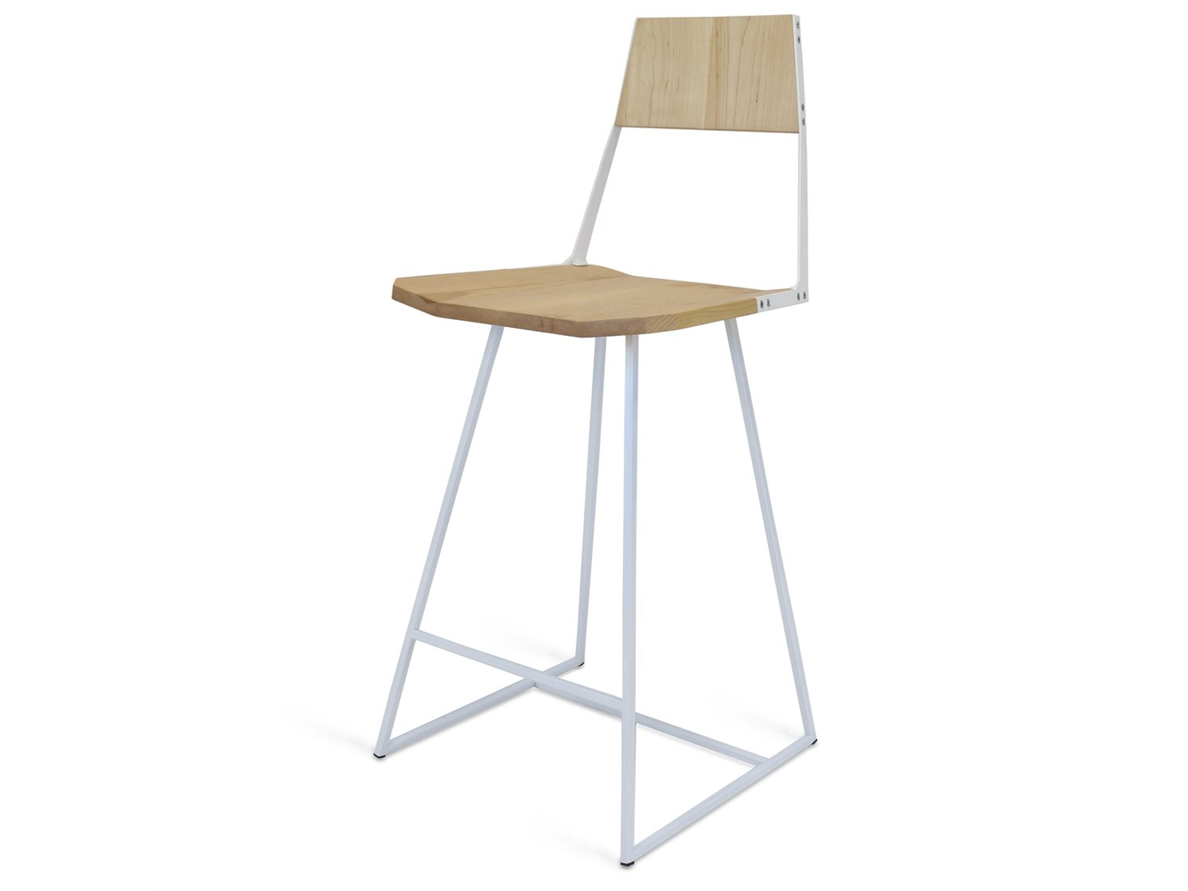 Tronk Design Clarke Collection Maple Wood White Counter Stool