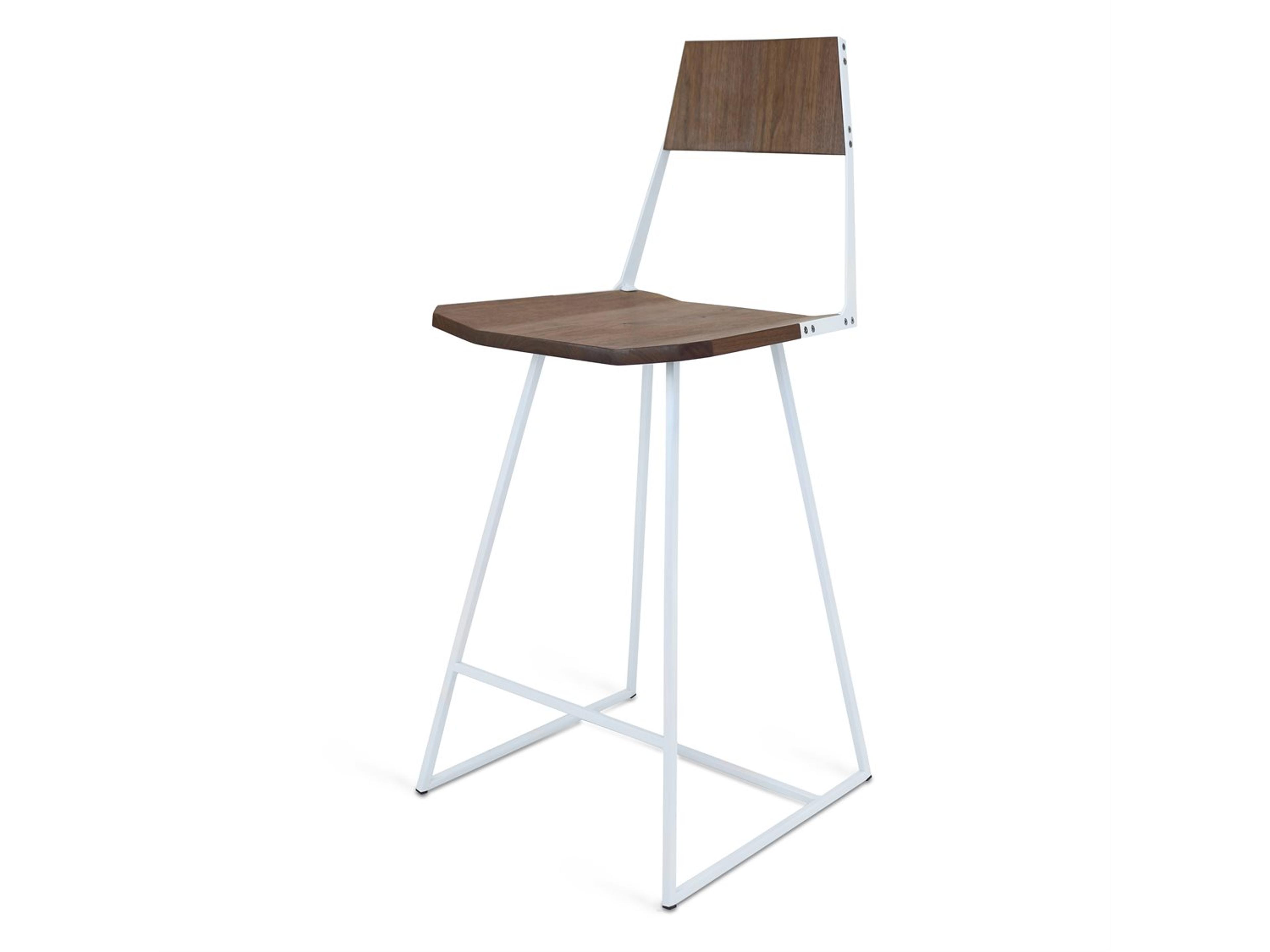 Clarke Collection Walnut Wood White Counter Stool