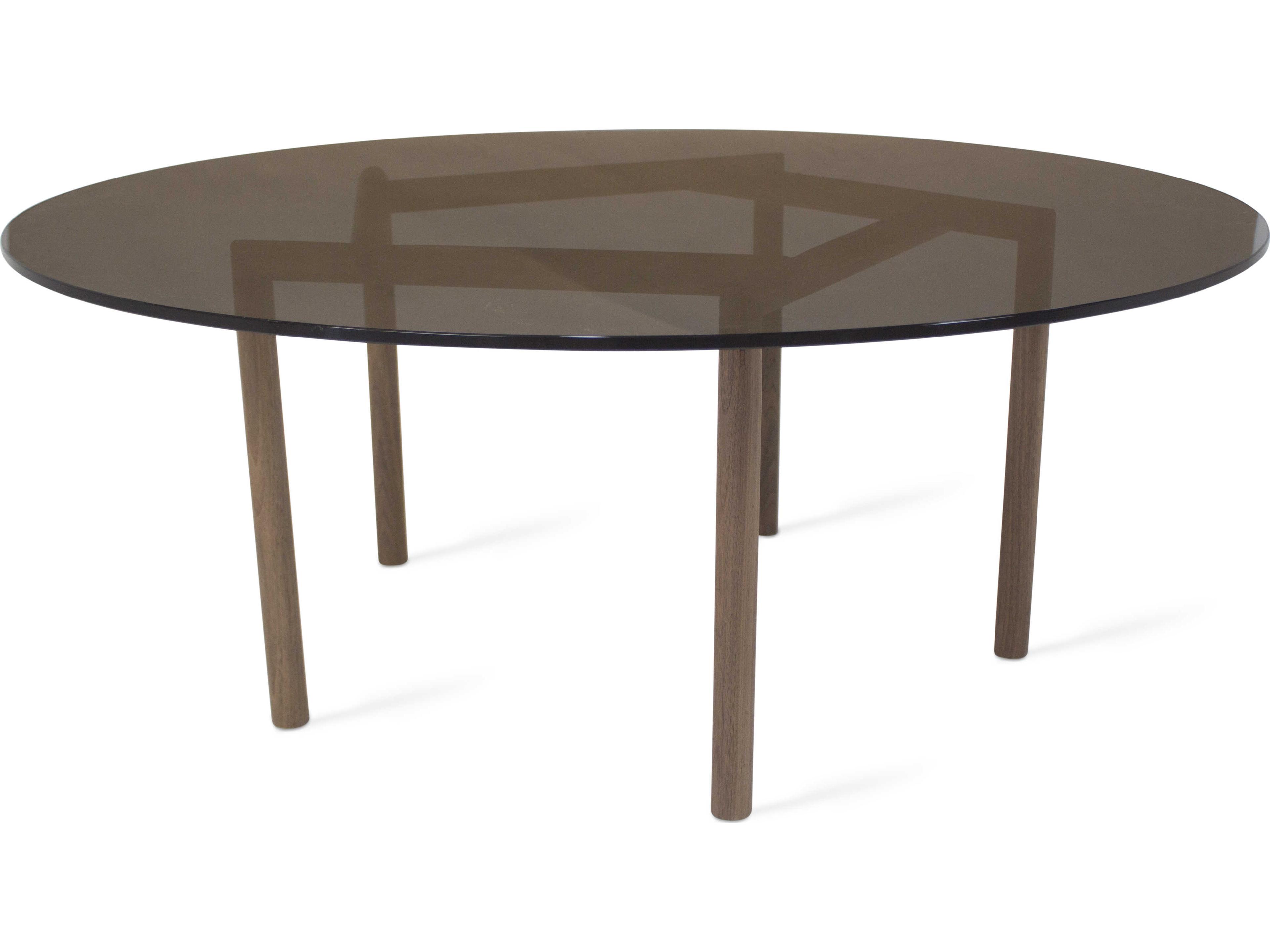 Tronk Design Gallagher Round Glass Smoked Walnut Coffee Table