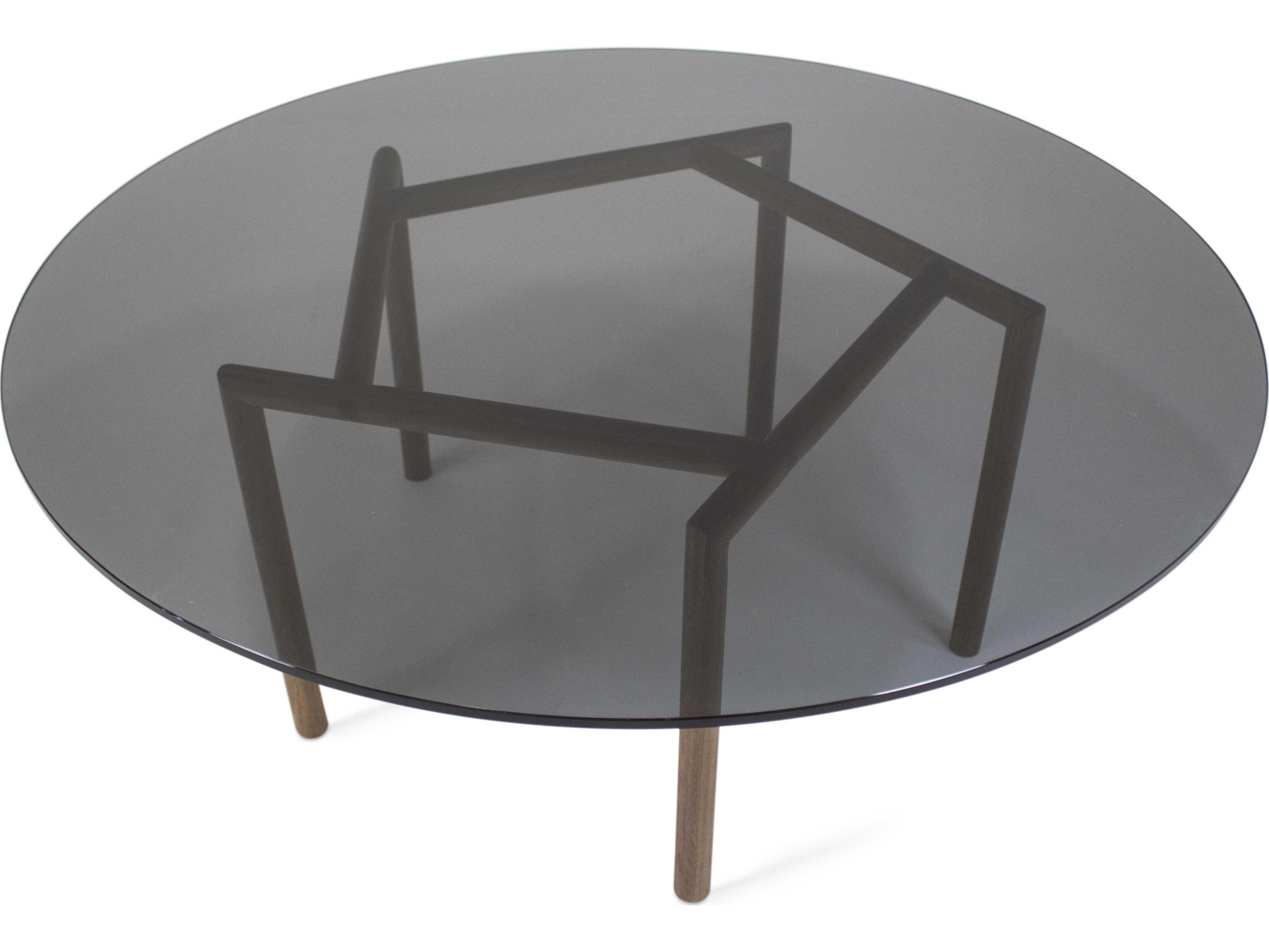 Tronk Design Gallagher Round Glass Smoked Walnut Coffee Table