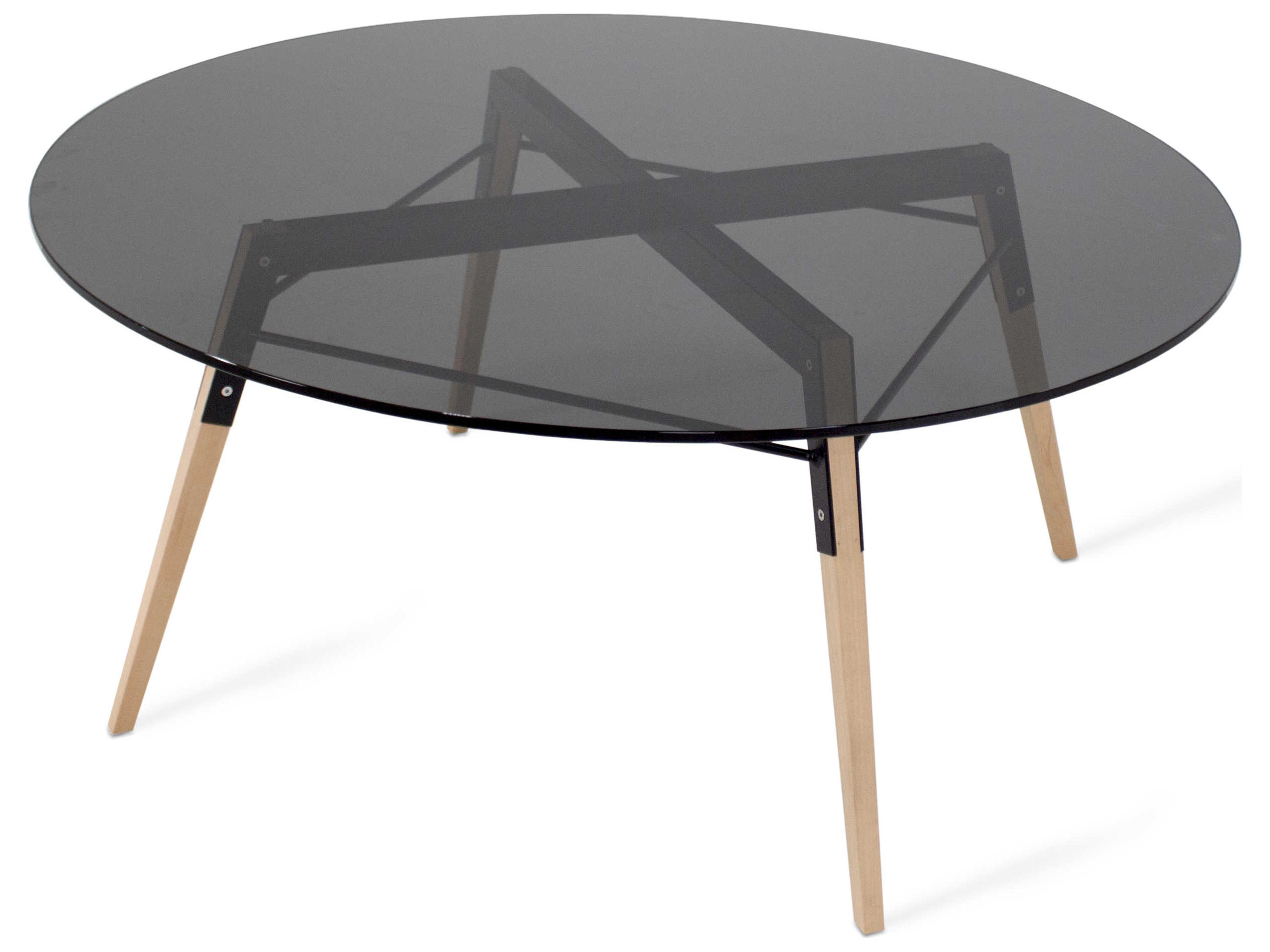 Tronk Design Ross Round Glass Black Maple Coffee Table
