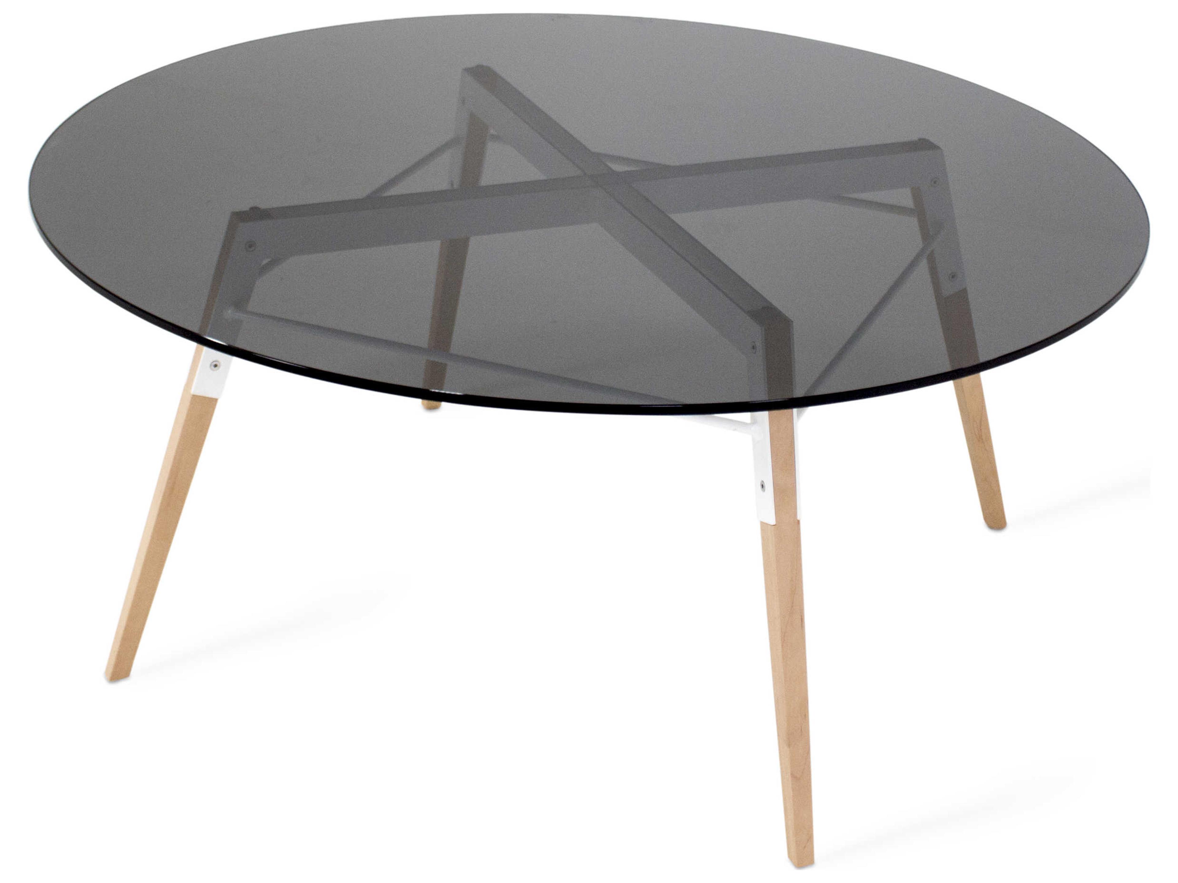 Tronk Design Ross Round Glass White Maple Coffee Table
