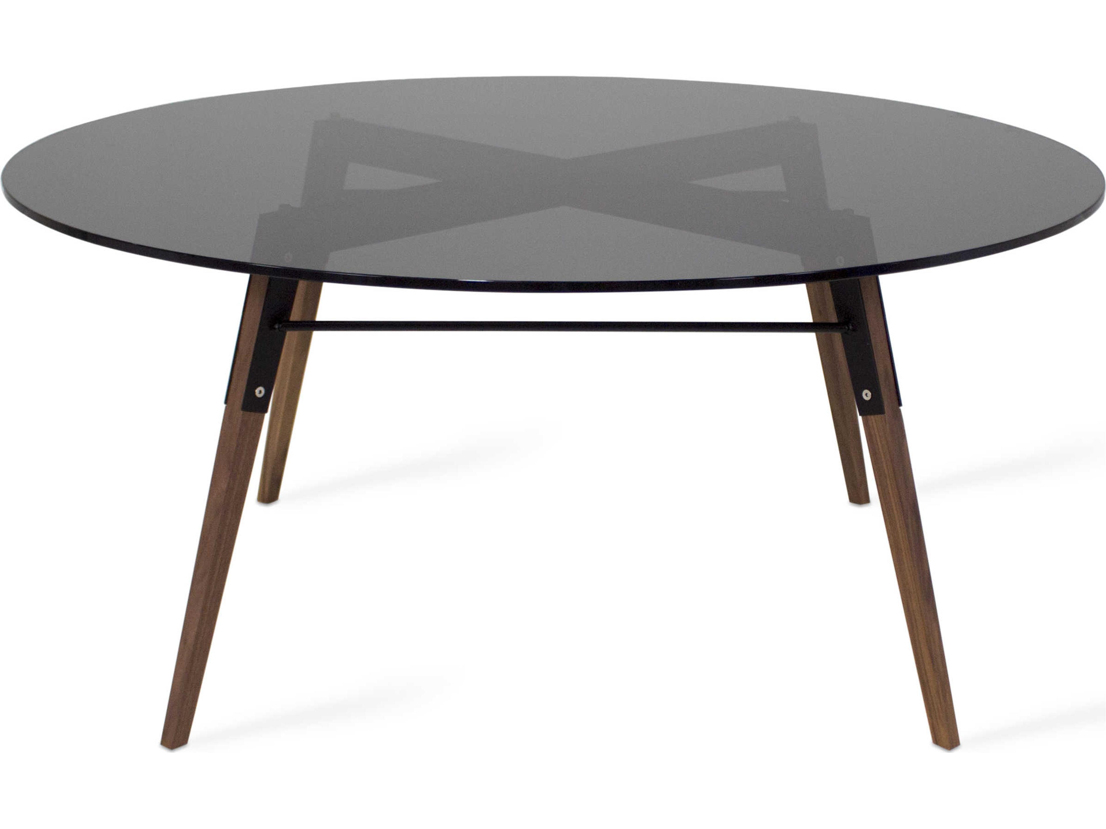 Tronk Design Ross Round Glass Black Walnut Coffee Table