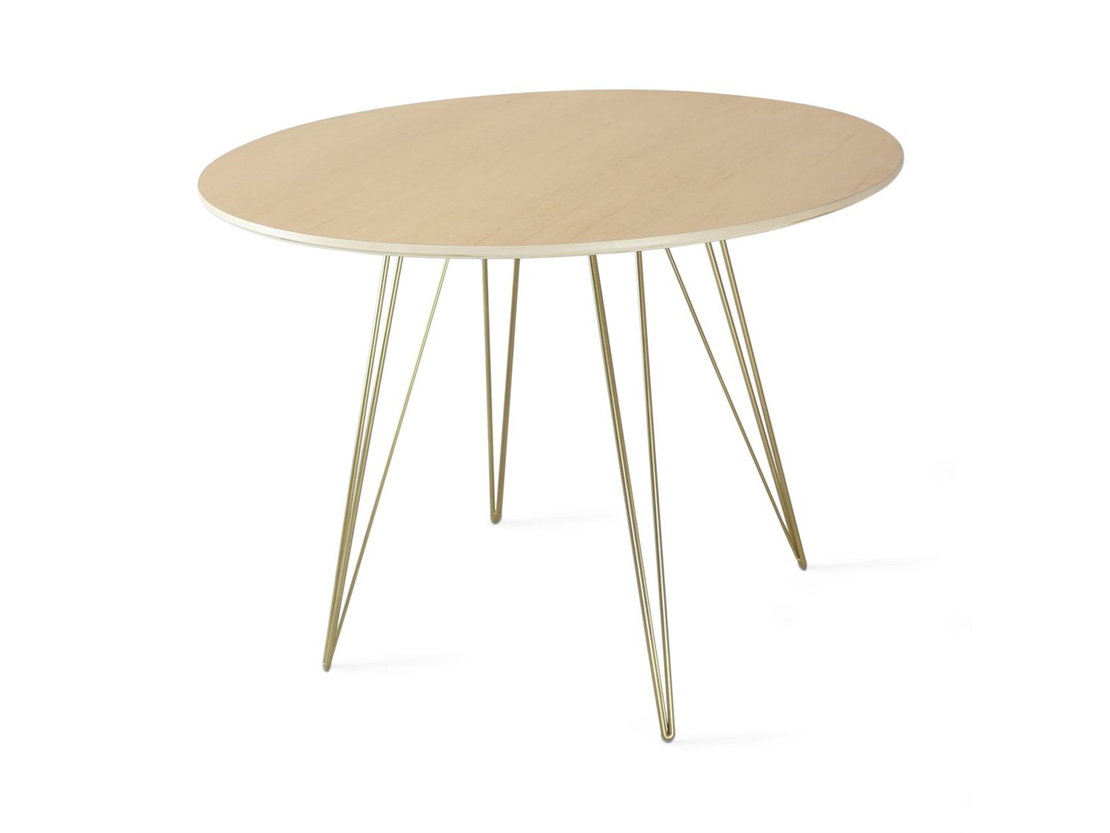 Tronk Design Williams Table Collection Round Wood Brassy Gold Dining