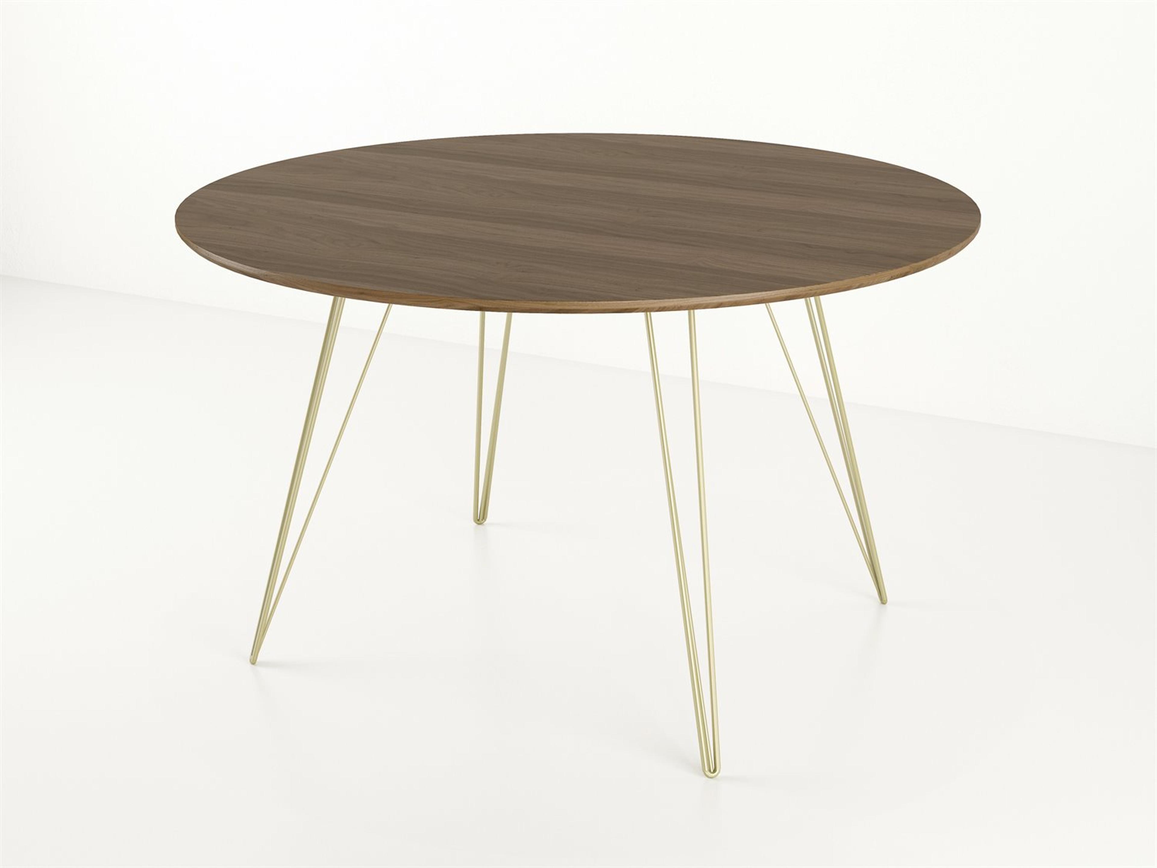 Tronk Design Williams Table Collection Round Wood Brassy Gold Dining