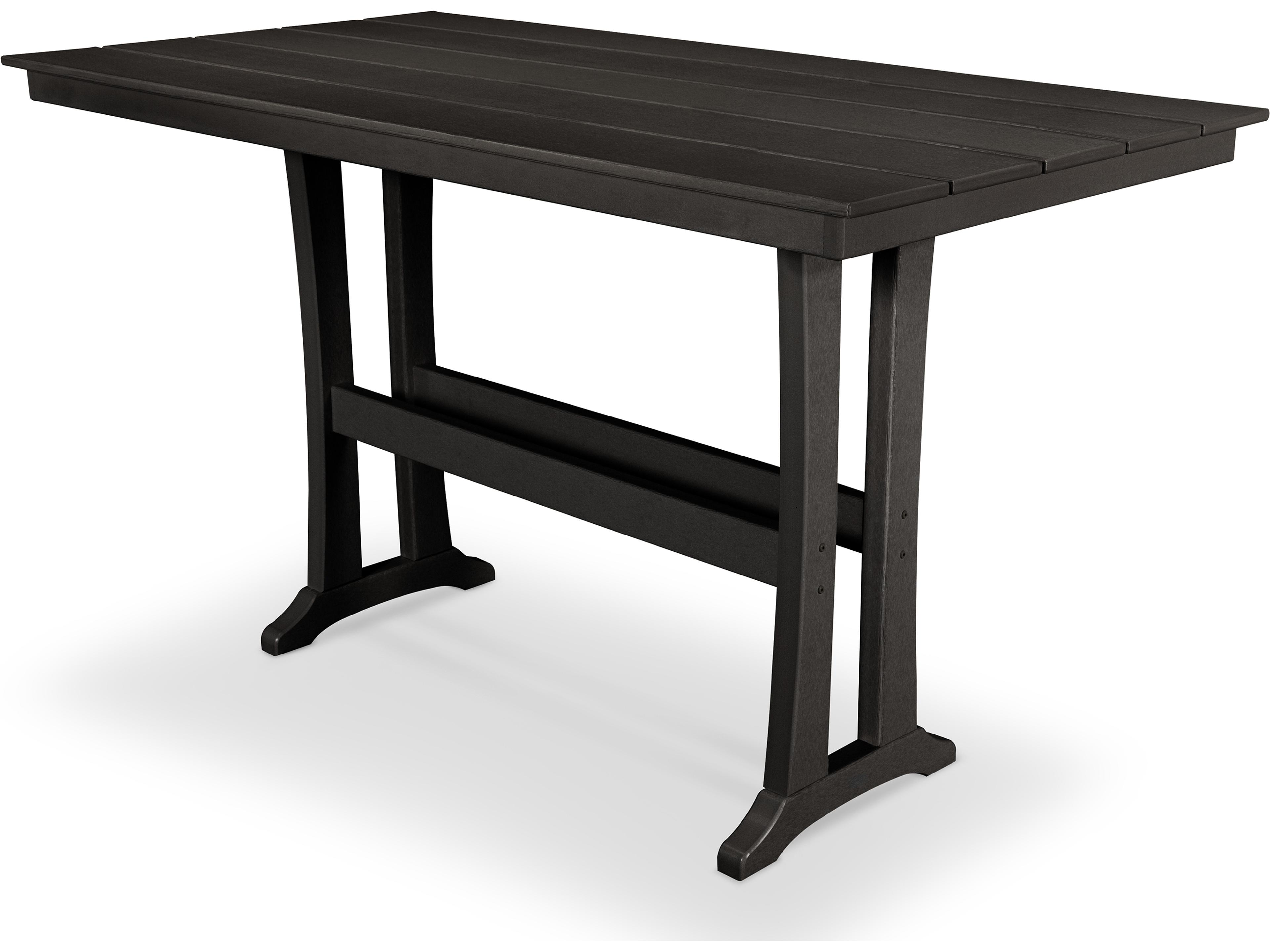 ® Outdoor Furniture™ Farmhouse Trestle Recycled Plastic Rectangular Bar Table with Umbrella Hole