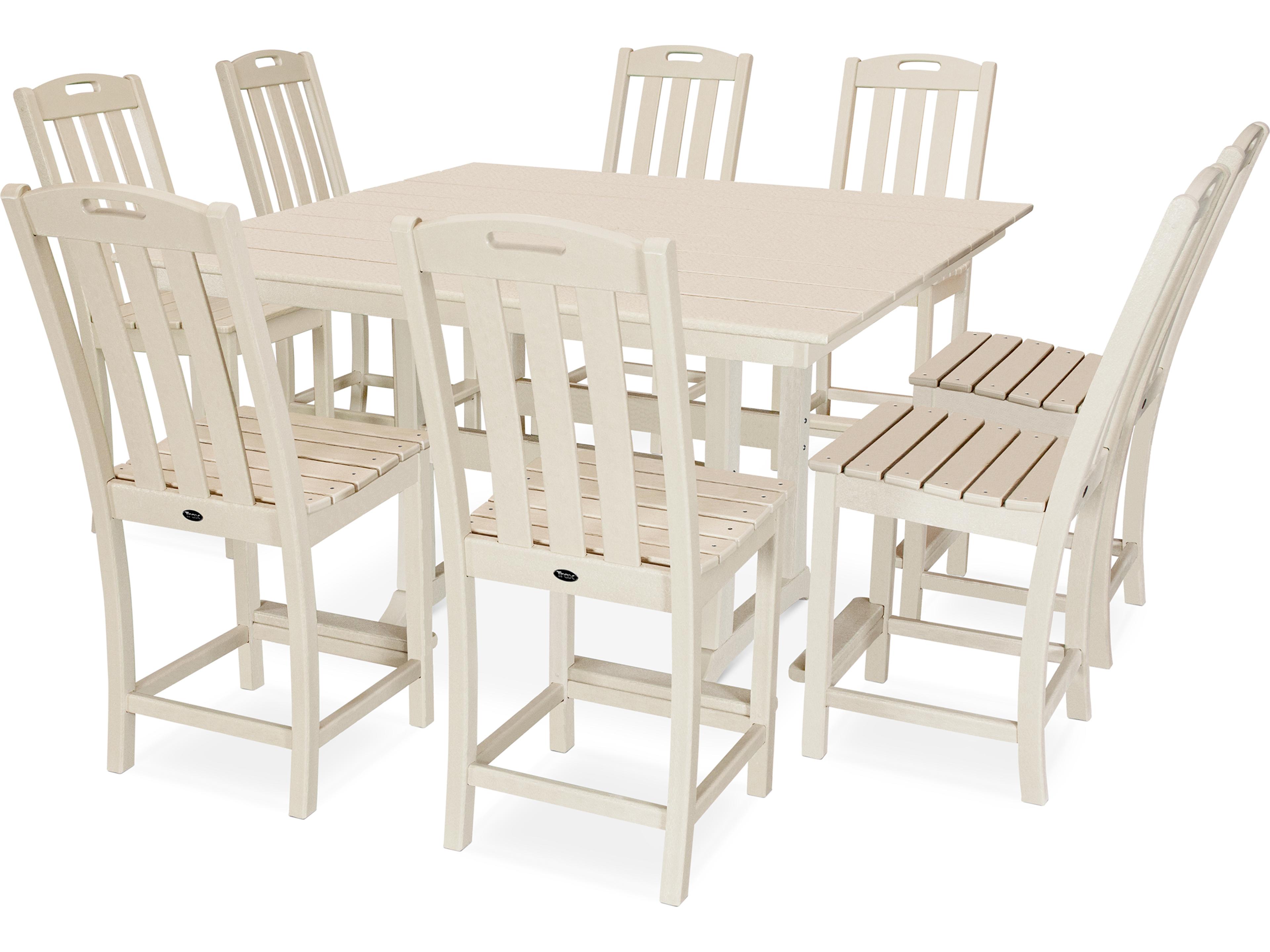 Trex® Outdoor Furniture™ Yacht Club Recycled Plastic 9 Piece Farmhouse Trestle Counter Set