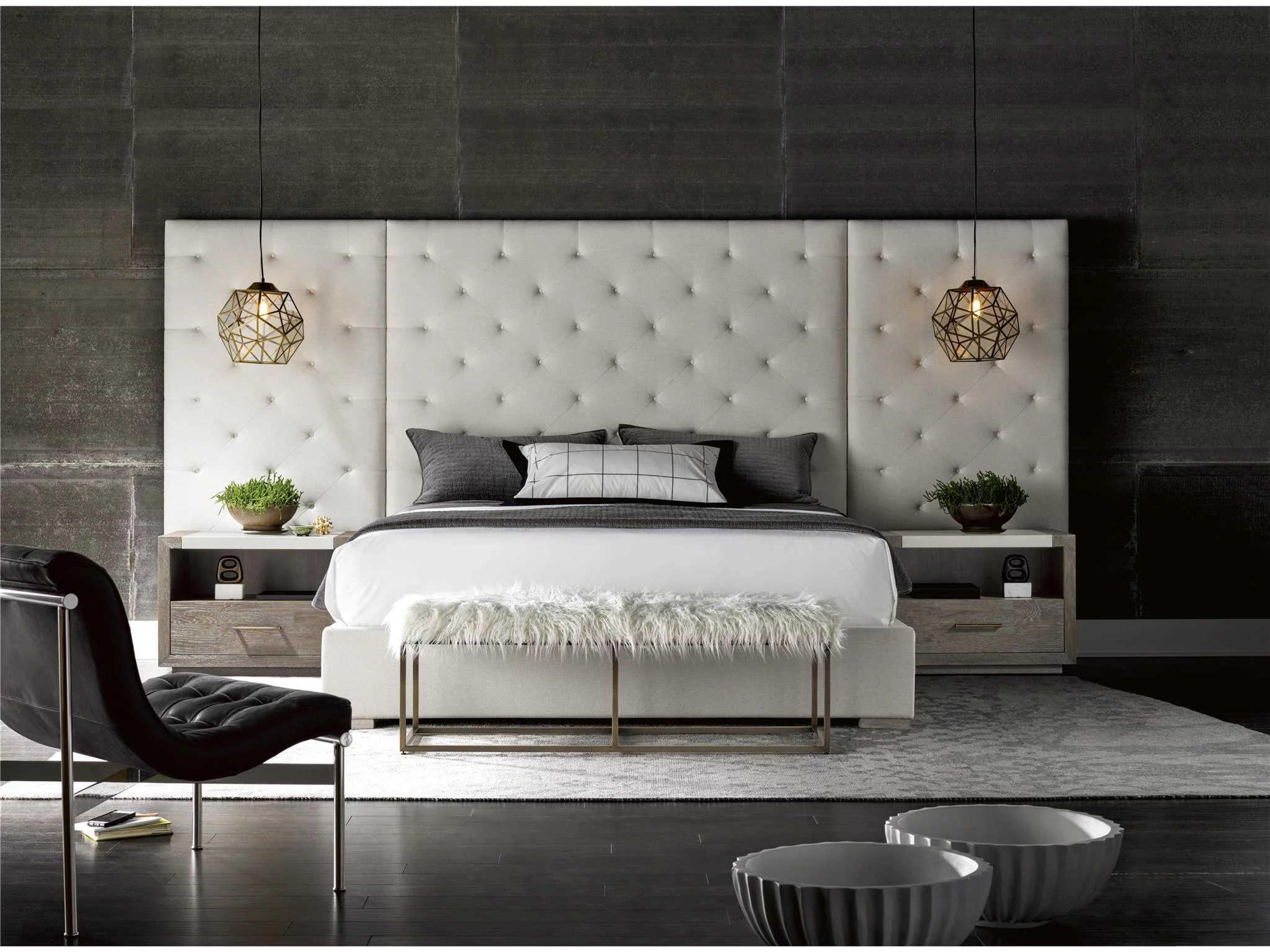 Universal Furniture Modern Brando Quartz White Upholstered King Platform Bed with Wall Panel