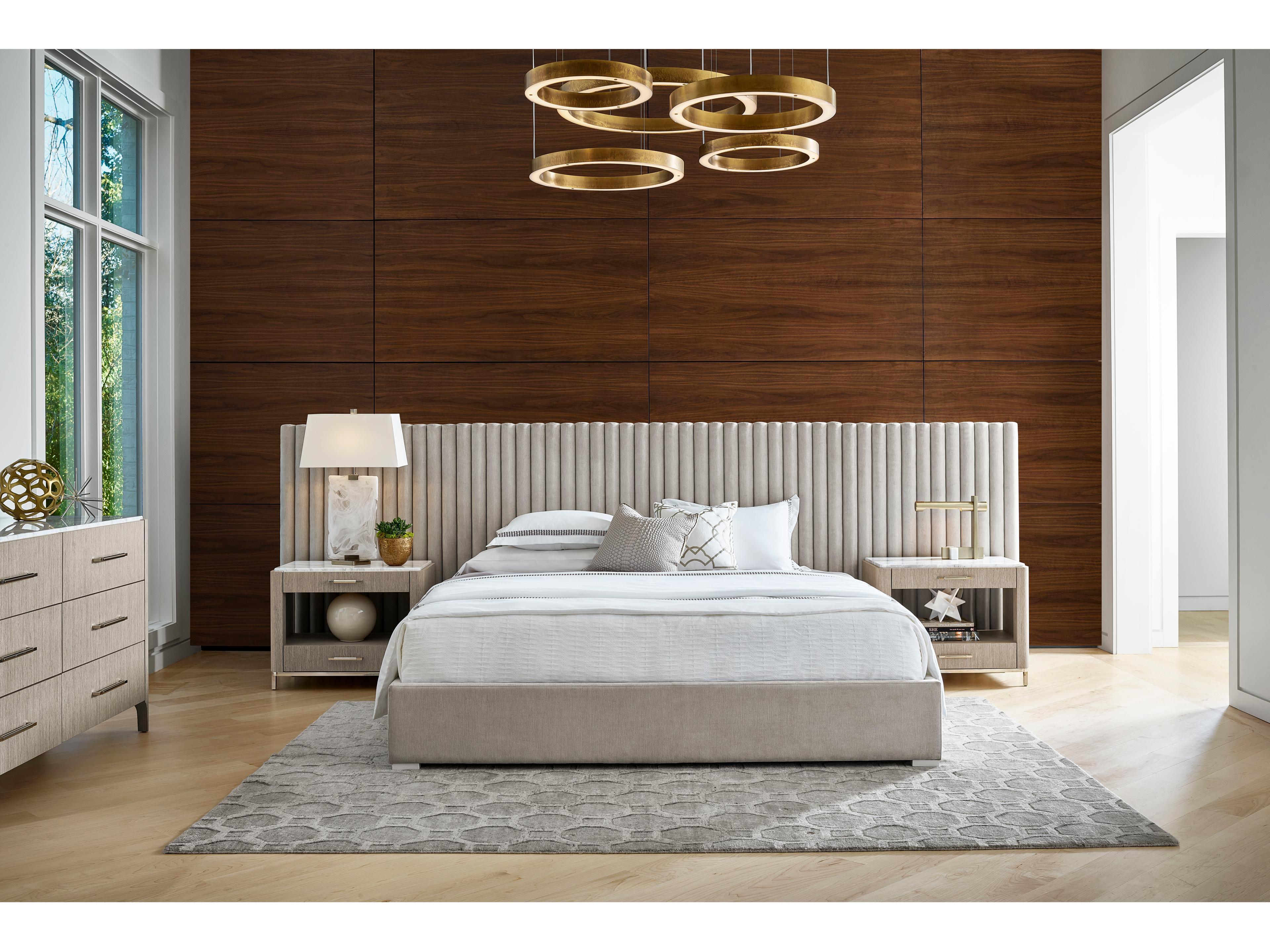 Universal Furniture Modern Decker Wall Crypton Sorrell Glacier Gray Upholstered King Platform Bed