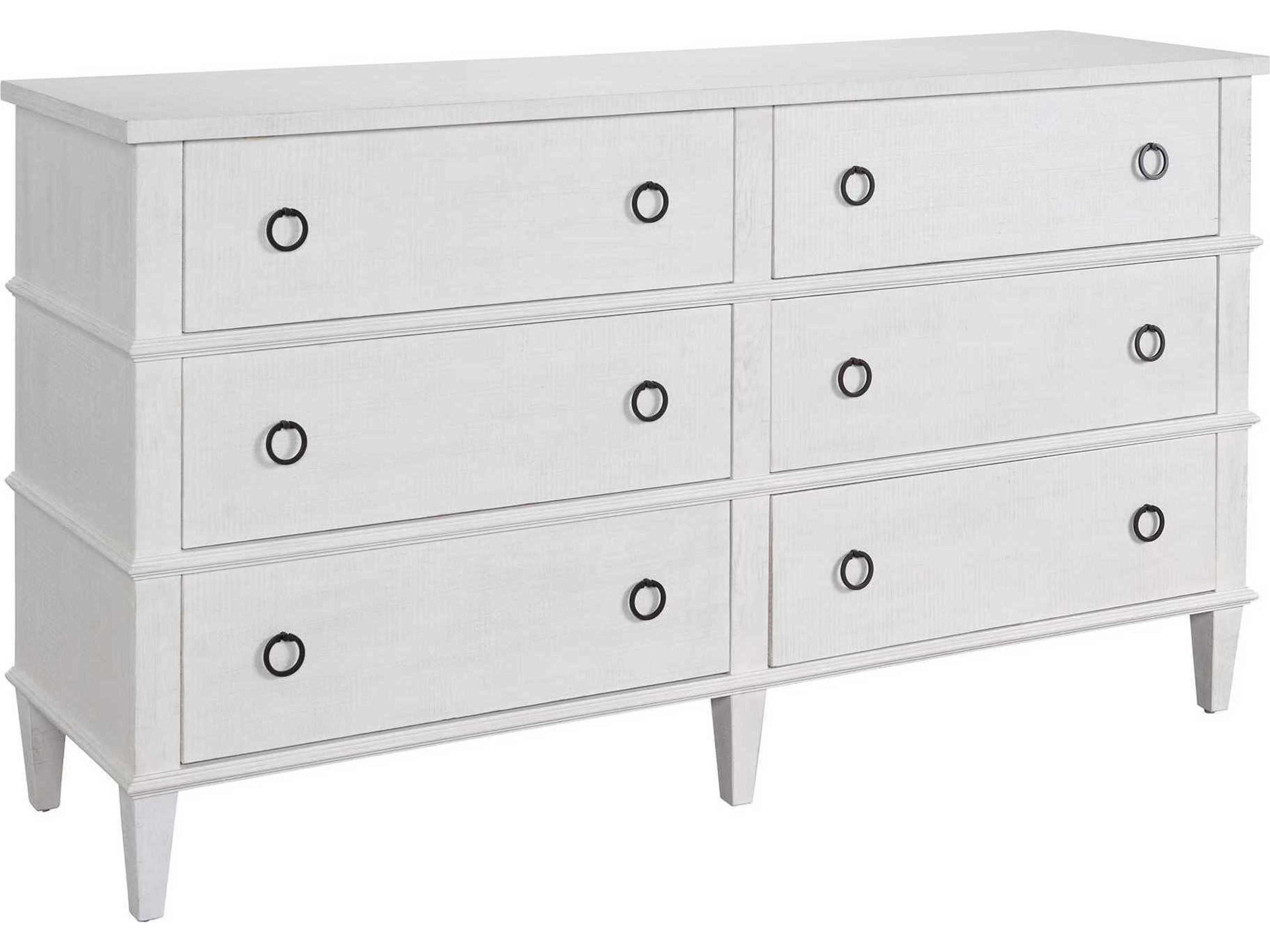 Modern Farmhouse 6-Drawers White Oak Wood Double Dresser